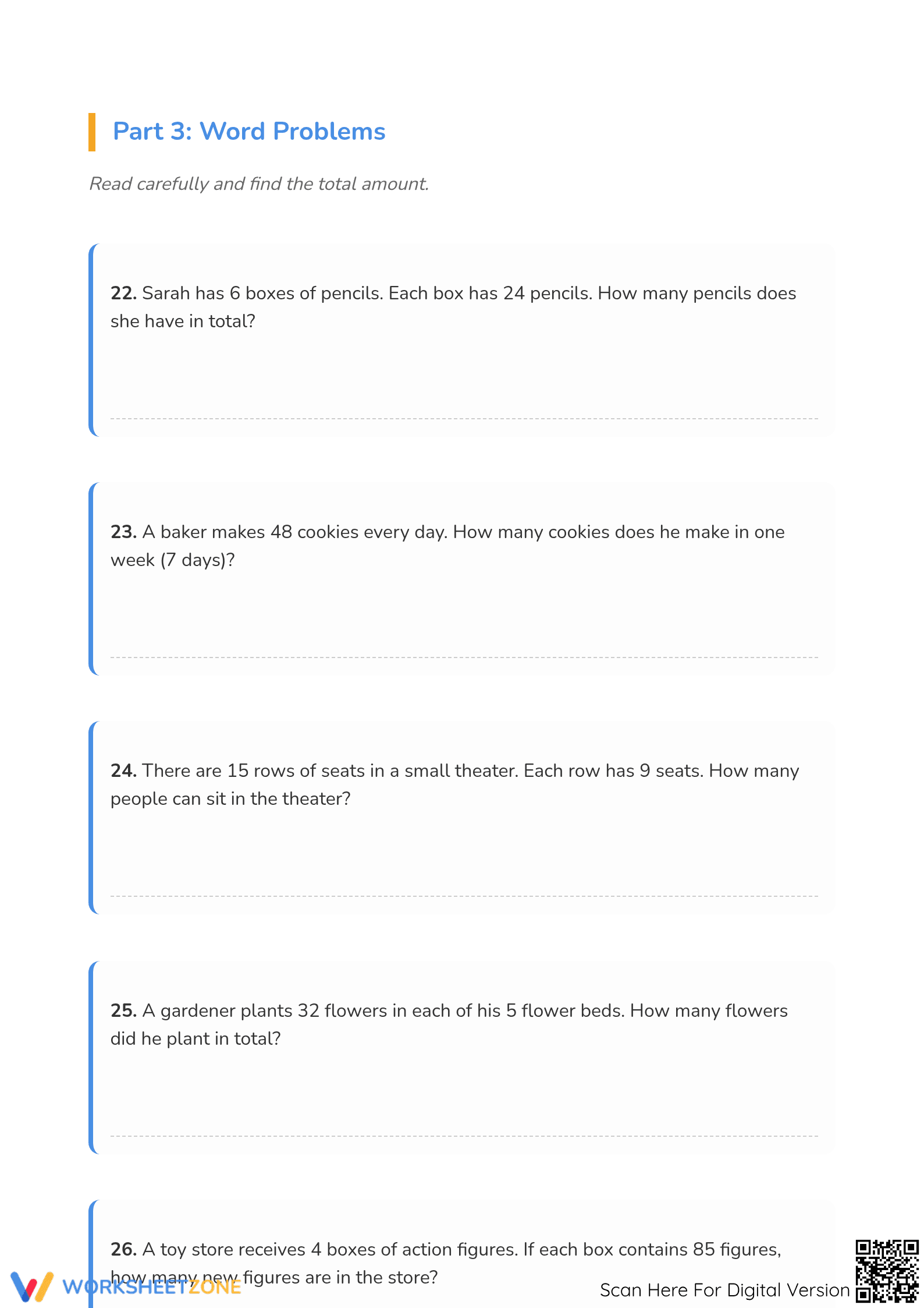 Grade 3-4 Multiplication — Printable No-Prep Worksheet - Page 3