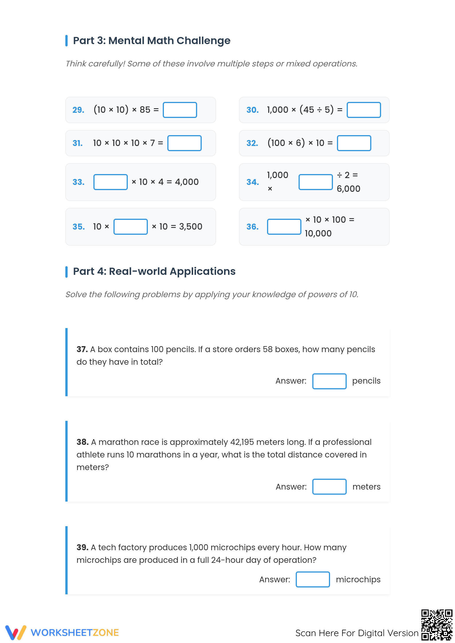 Printable Multiplying by 10, 100, 1000 Worksheet | Grade 5 - Page 3