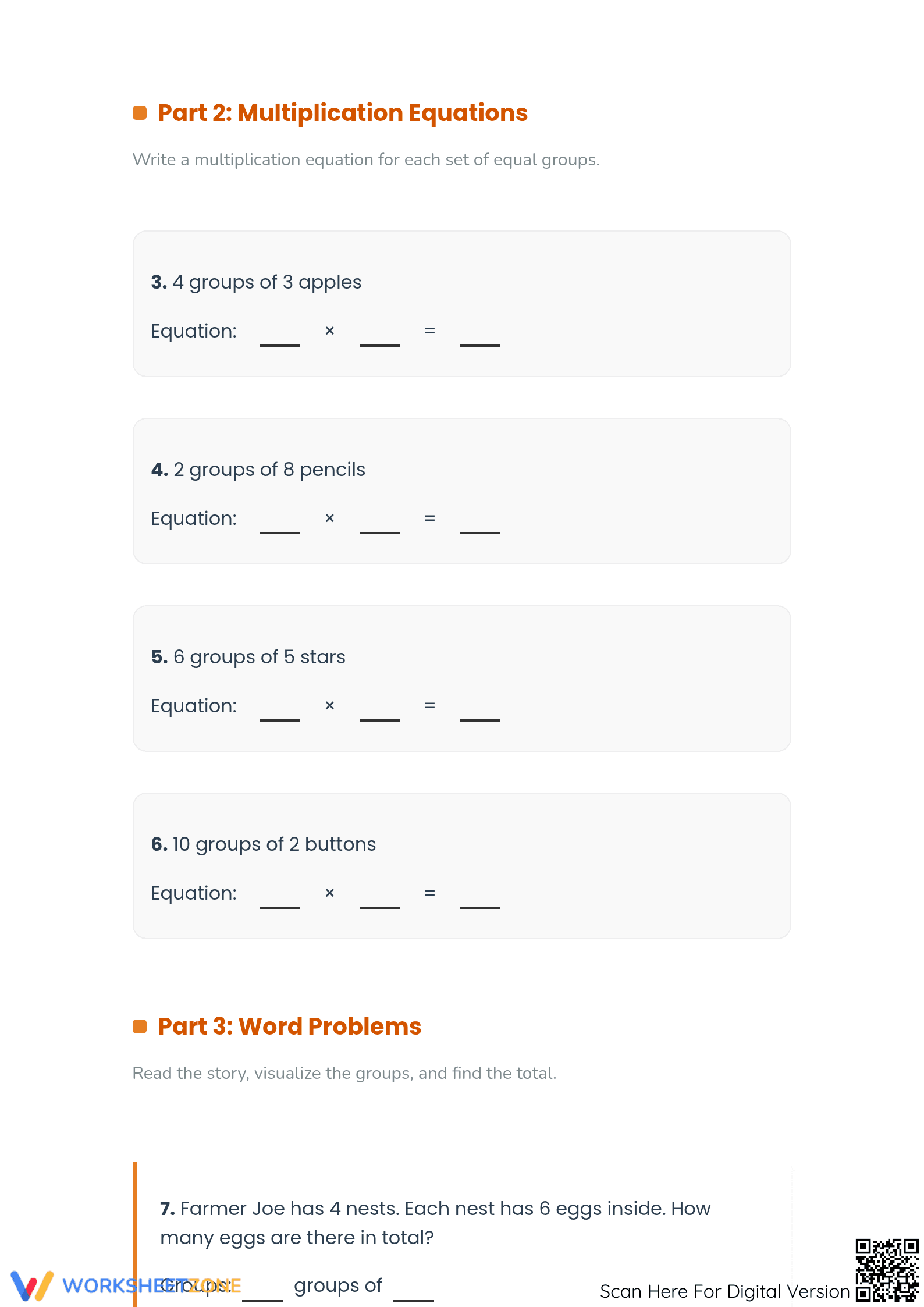 Essential Equal Groups Multiplication Worksheet | Grade 3 - Page 2