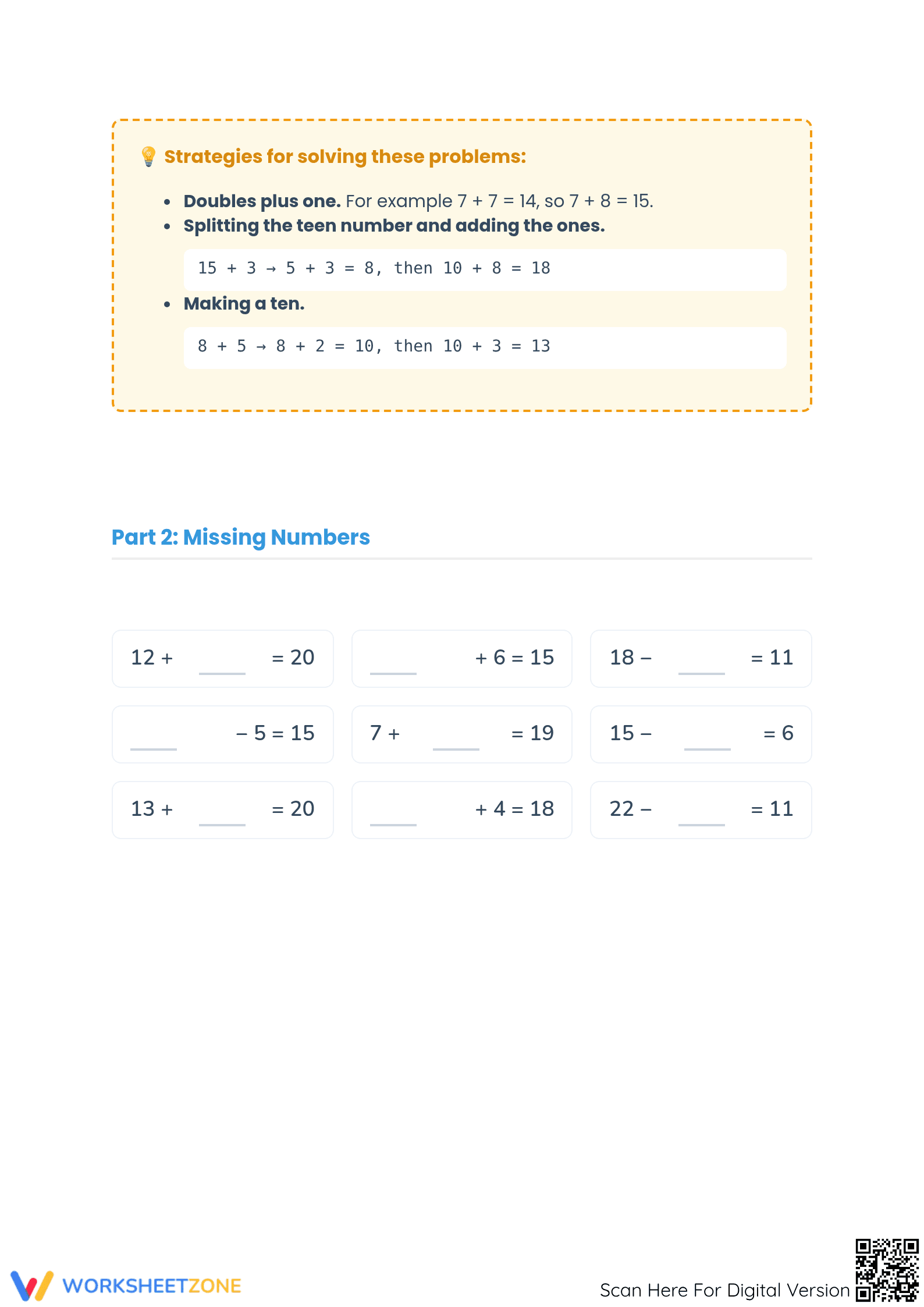 Printable Stage 5 Addition and Subtraction Facts Worksheet - Page 3