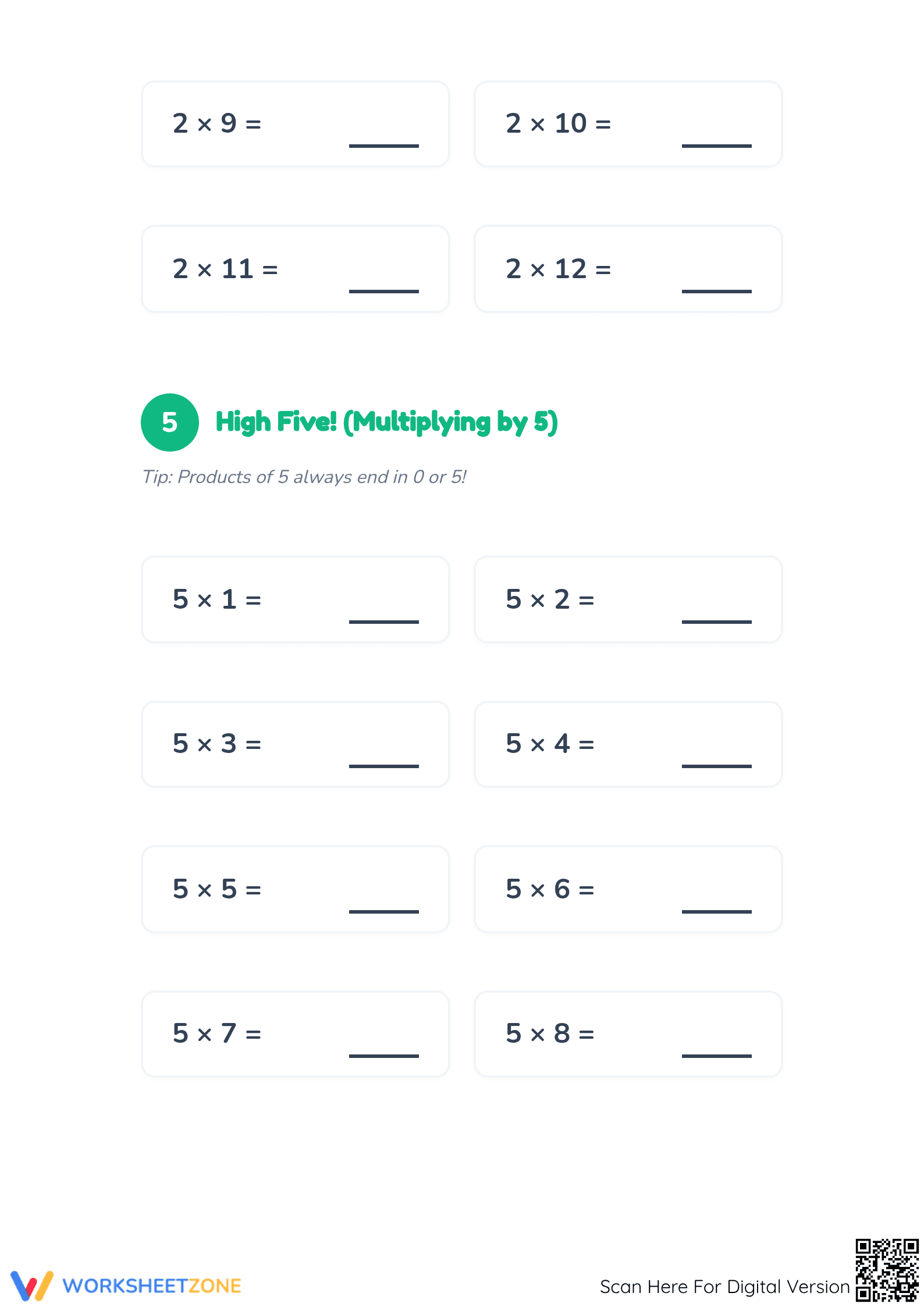 Printable Multiplying by 2, 5, and 10 Worksheet | Grade 3 - Page 2