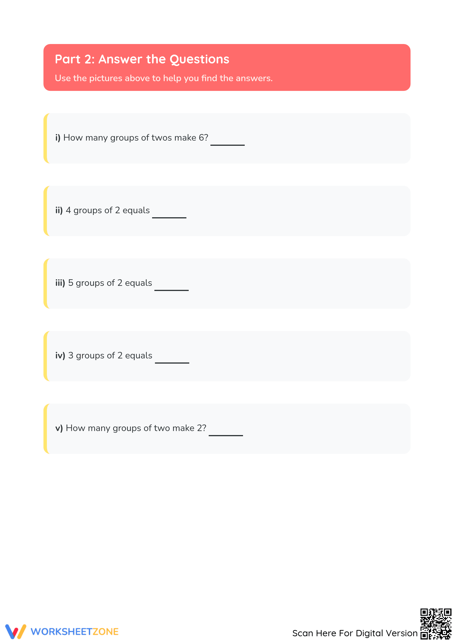 Printable Grouping in Twos Math Worksheet | Grades K-2 - Page 2