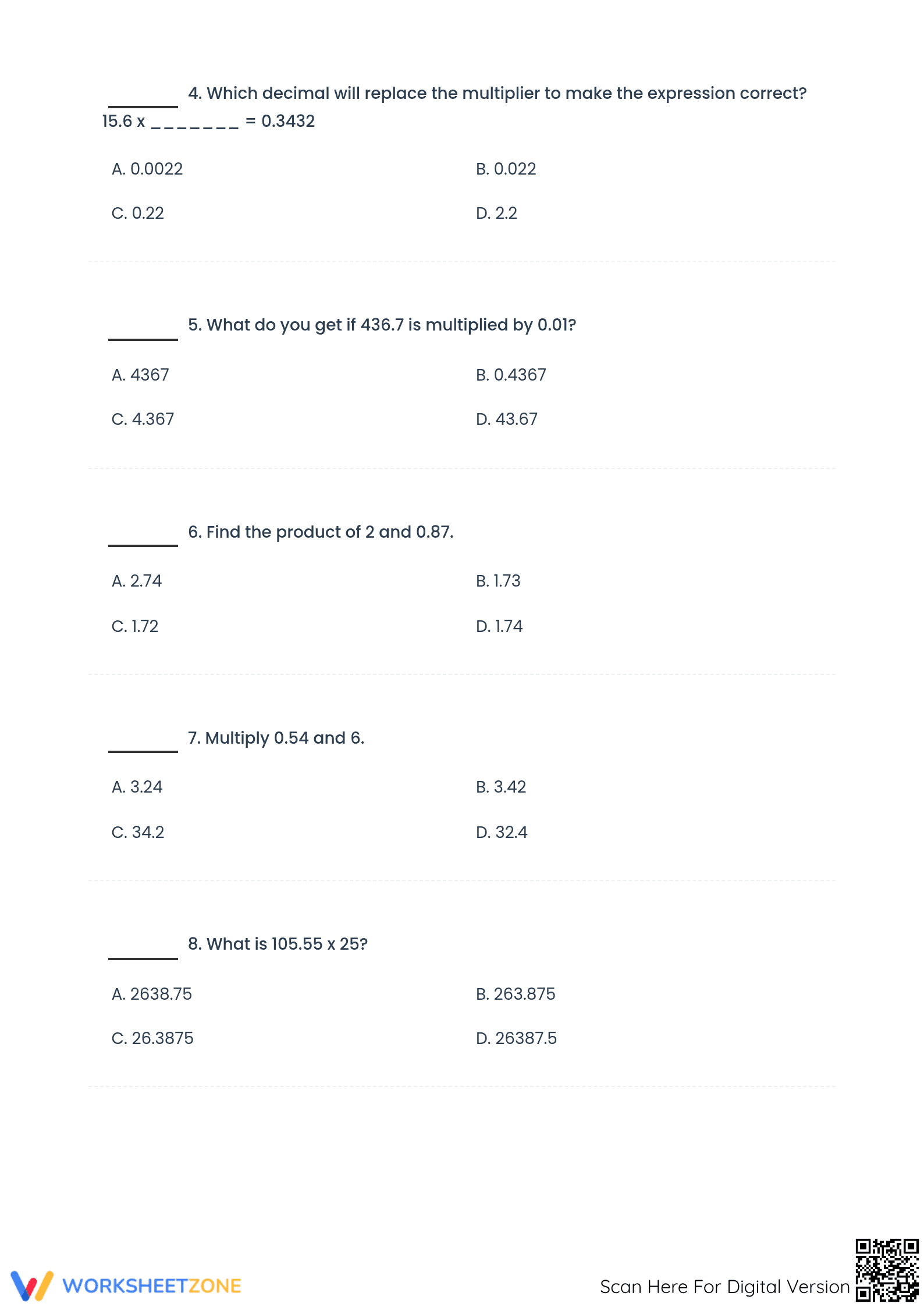 CCSS.MATH.CONTENT.5.NBT.B.7 Worksheet: Grade 5 Aligned Test - Page 2