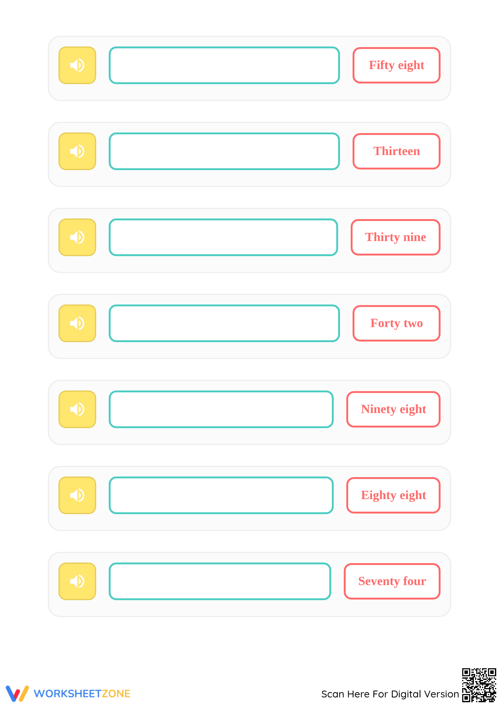 Number Names 1-99 Worksheet | Printable Grade 1-2 Math - Page 2