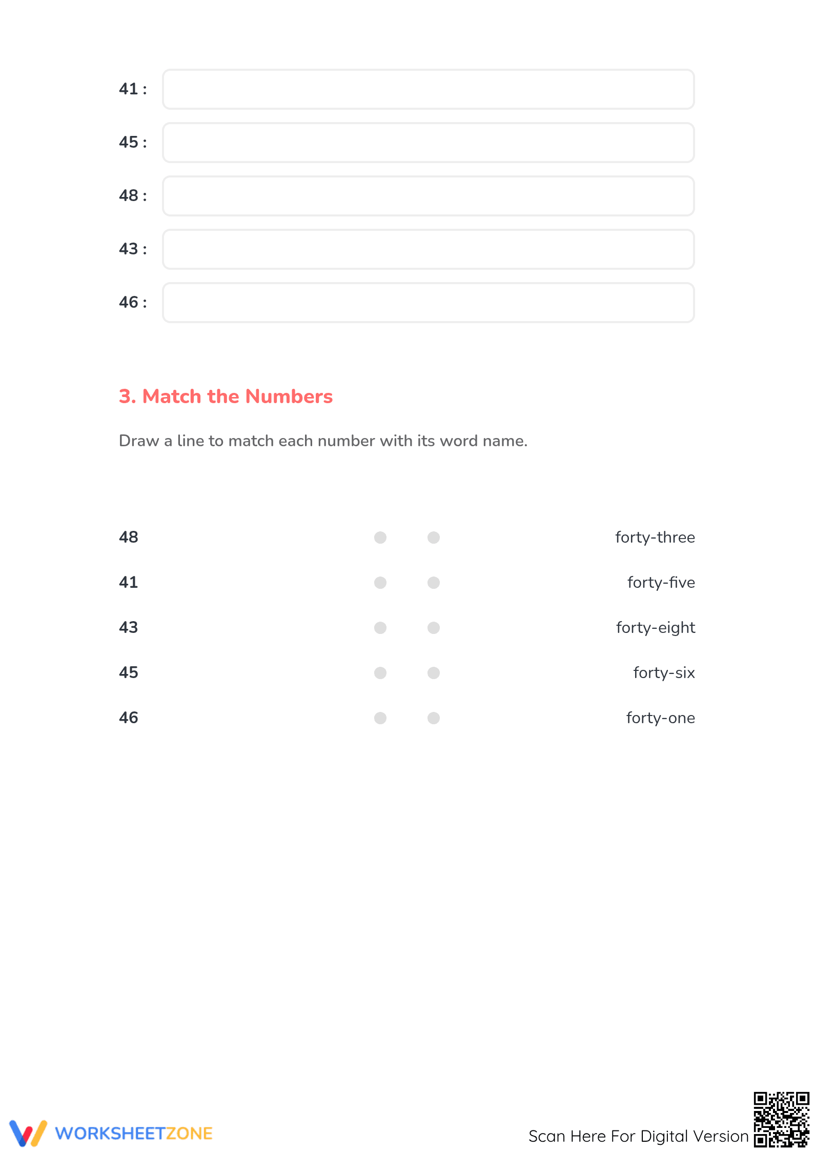 Number Names 40-49 Printable Essential Math Worksheet - Page 2