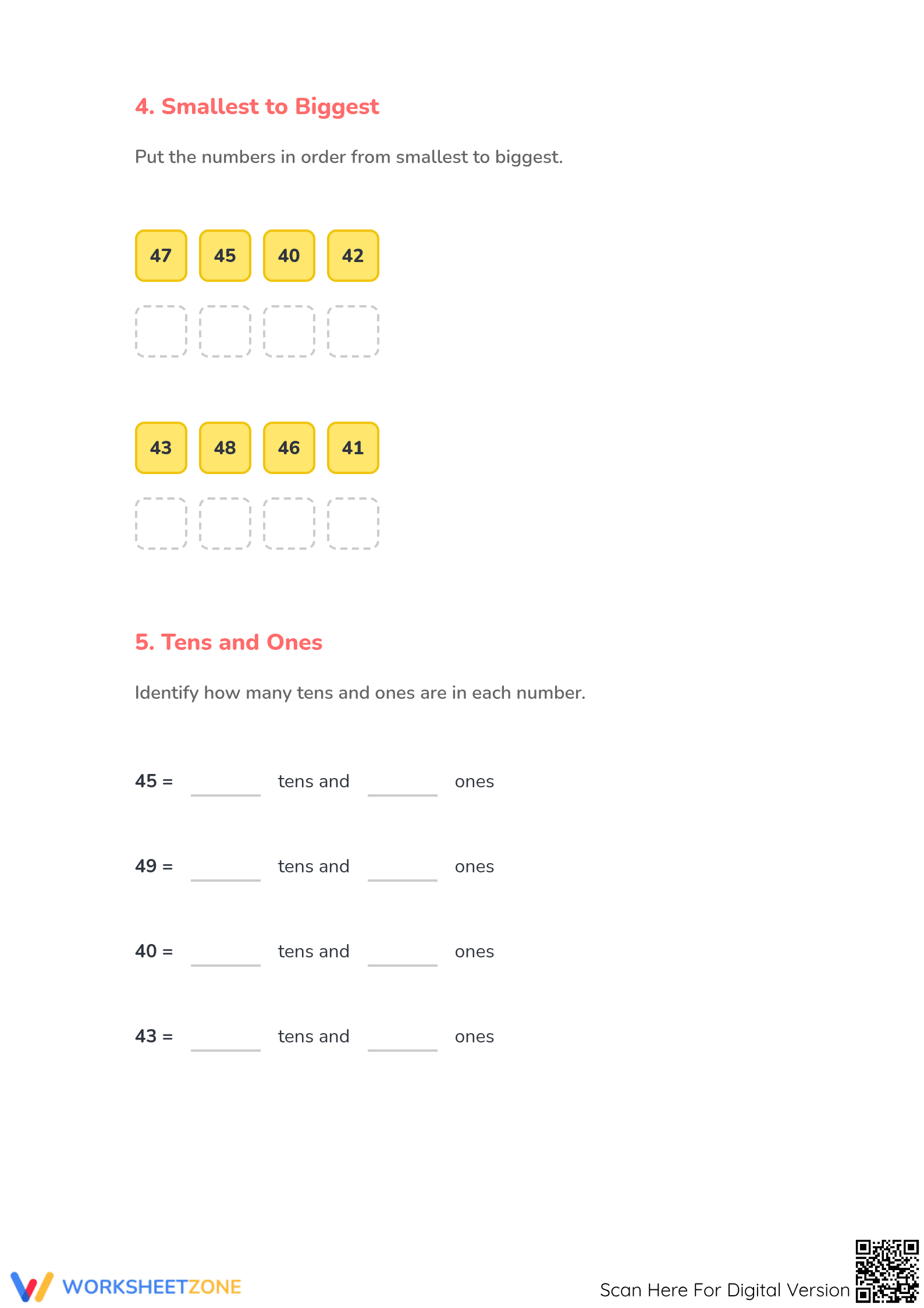Number Names 40-49 Printable Essential Math Worksheet - Page 3
