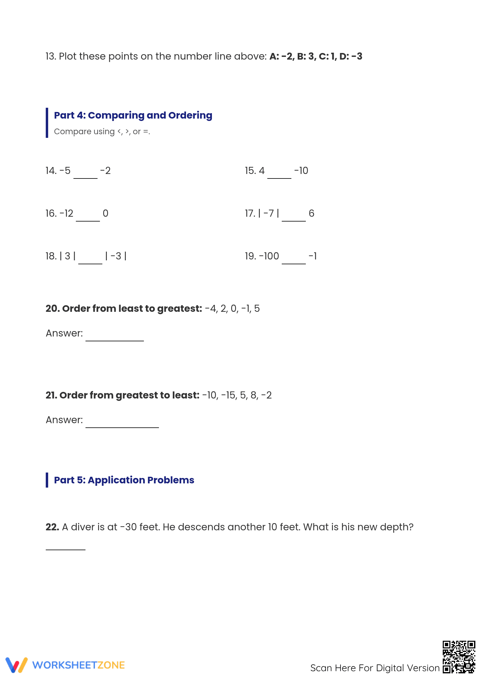 Printable Integers and Number Line Review | Grade 6 Ready - Page 2