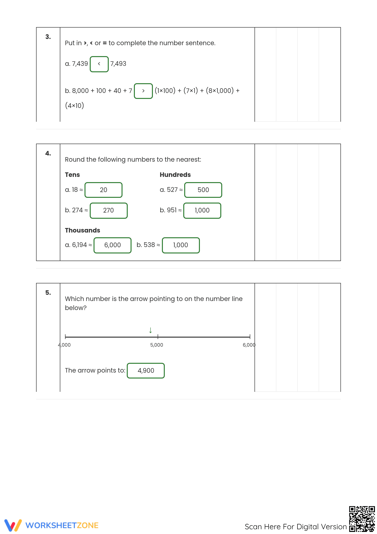 Complete Grade 4 Math Worksheet: Place Value & Geometry - Page 2