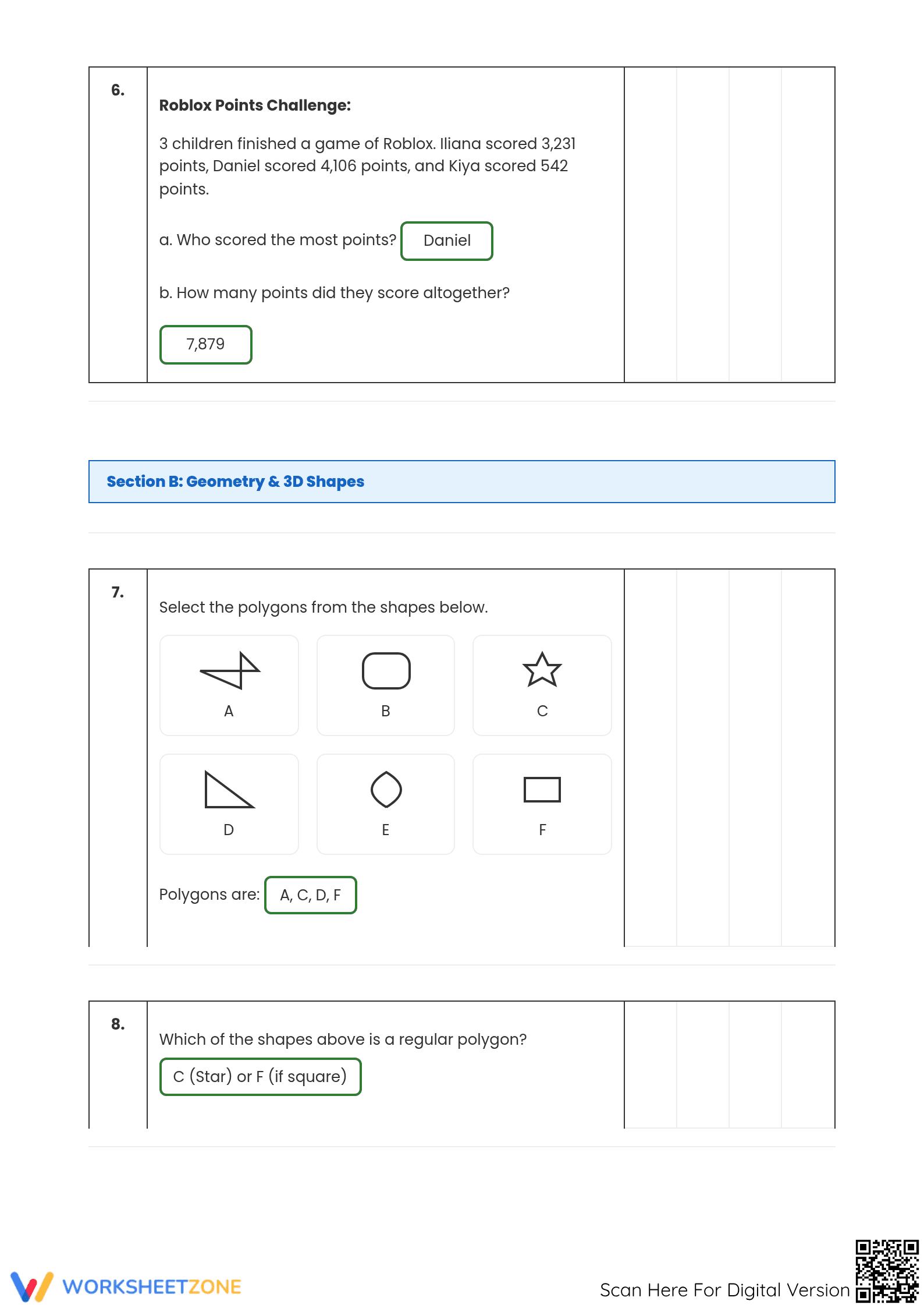 Complete Grade 4 Math Worksheet: Place Value & Geometry - Page 3