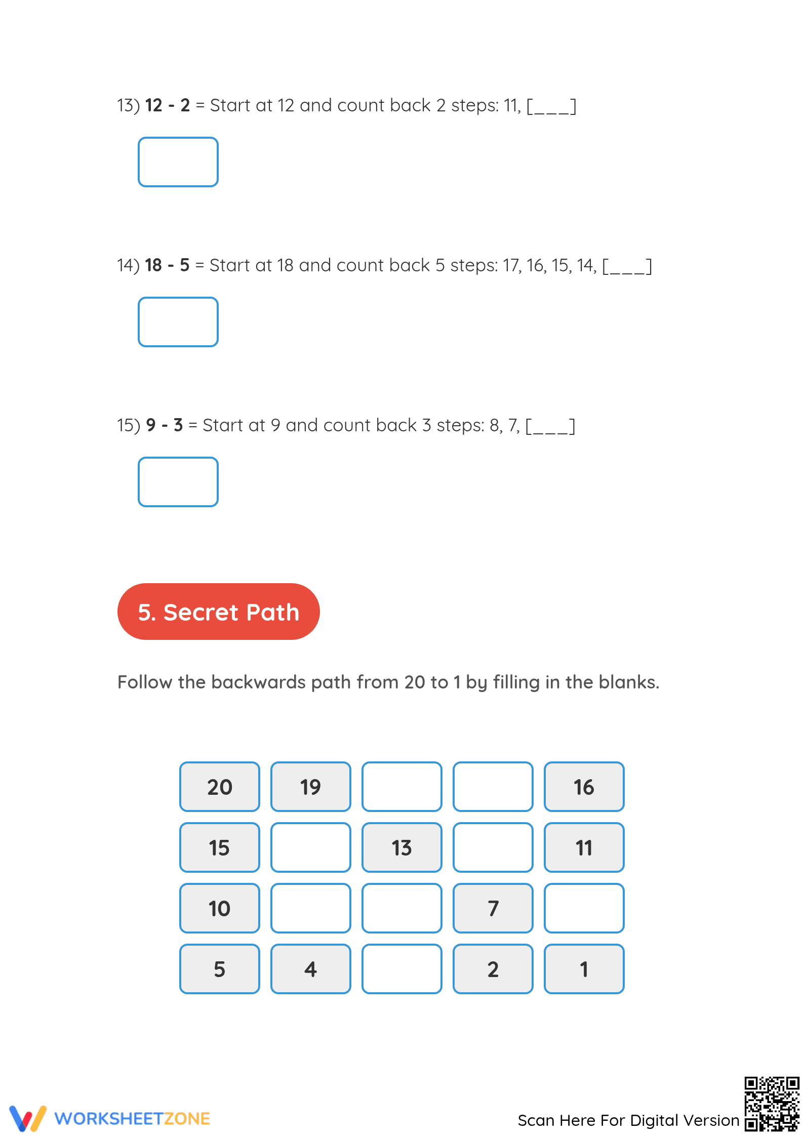 Printable Counting Backwards & Addition | Grade 1 Math - Page 5
