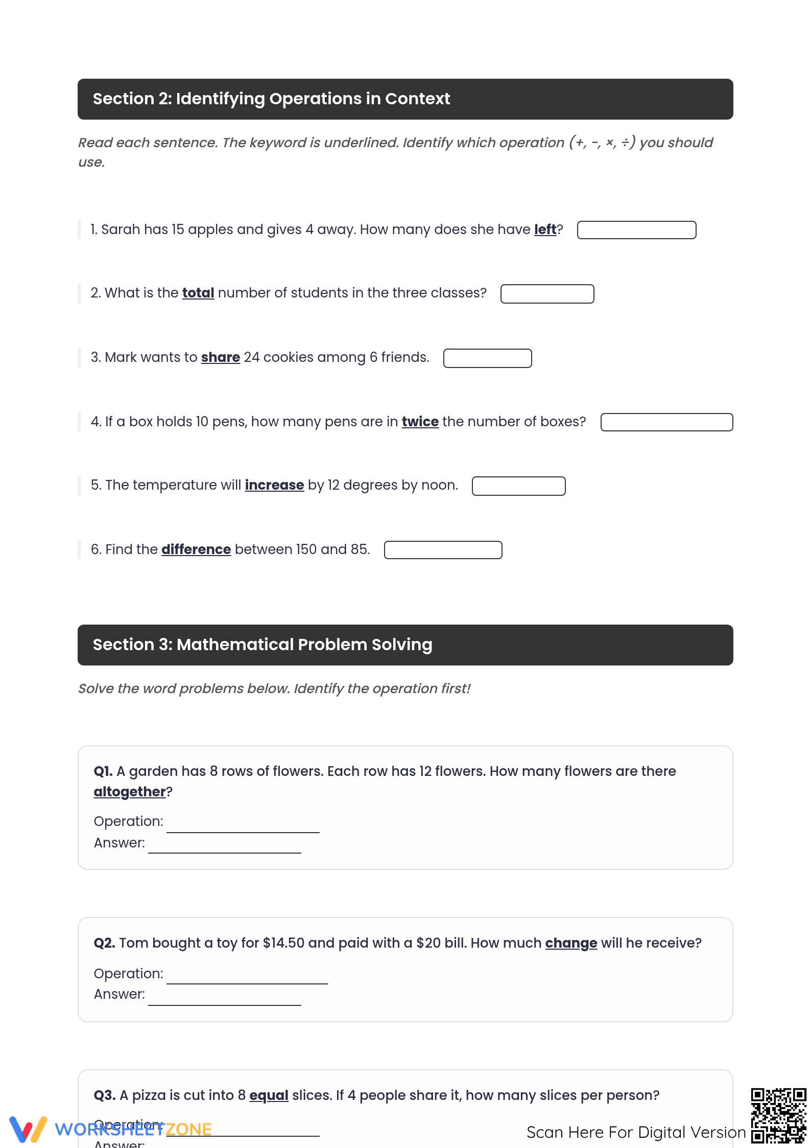 Printable Operation Keywords Math Sort | Grade 5 Aligned - Page 2
