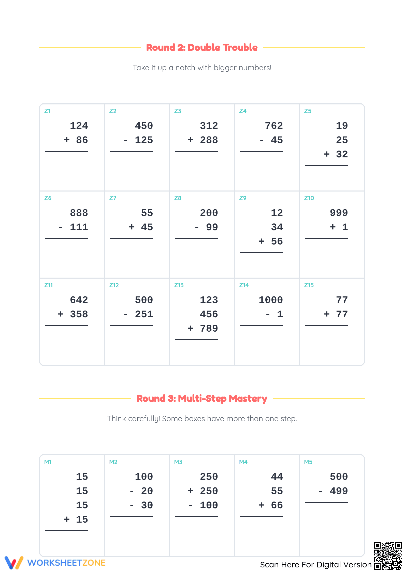 Essential Grade 2 Math Computation Printable Worksheet - Page 3
