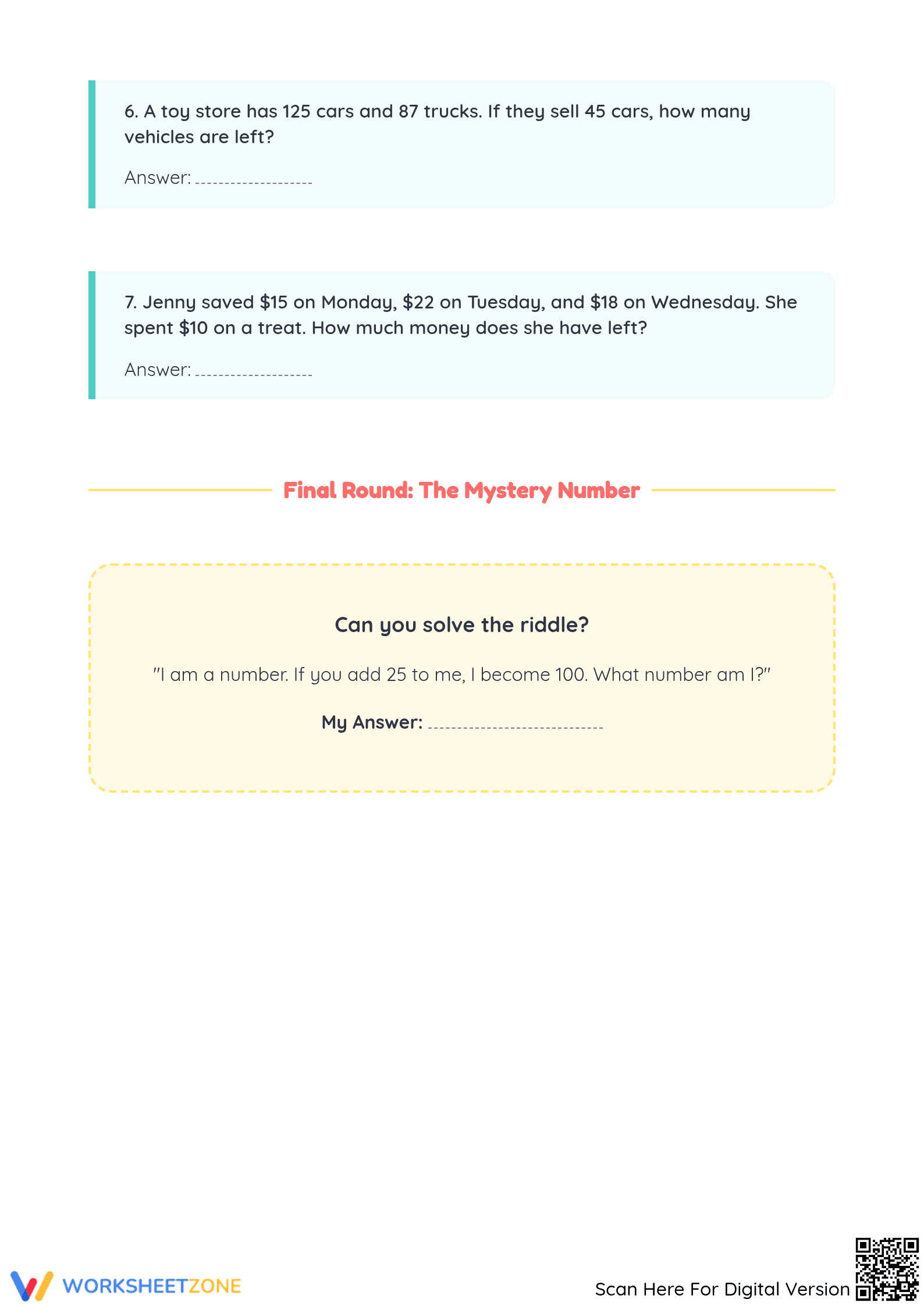 Essential Grade 2 Math Computation Printable Worksheet - Page 5