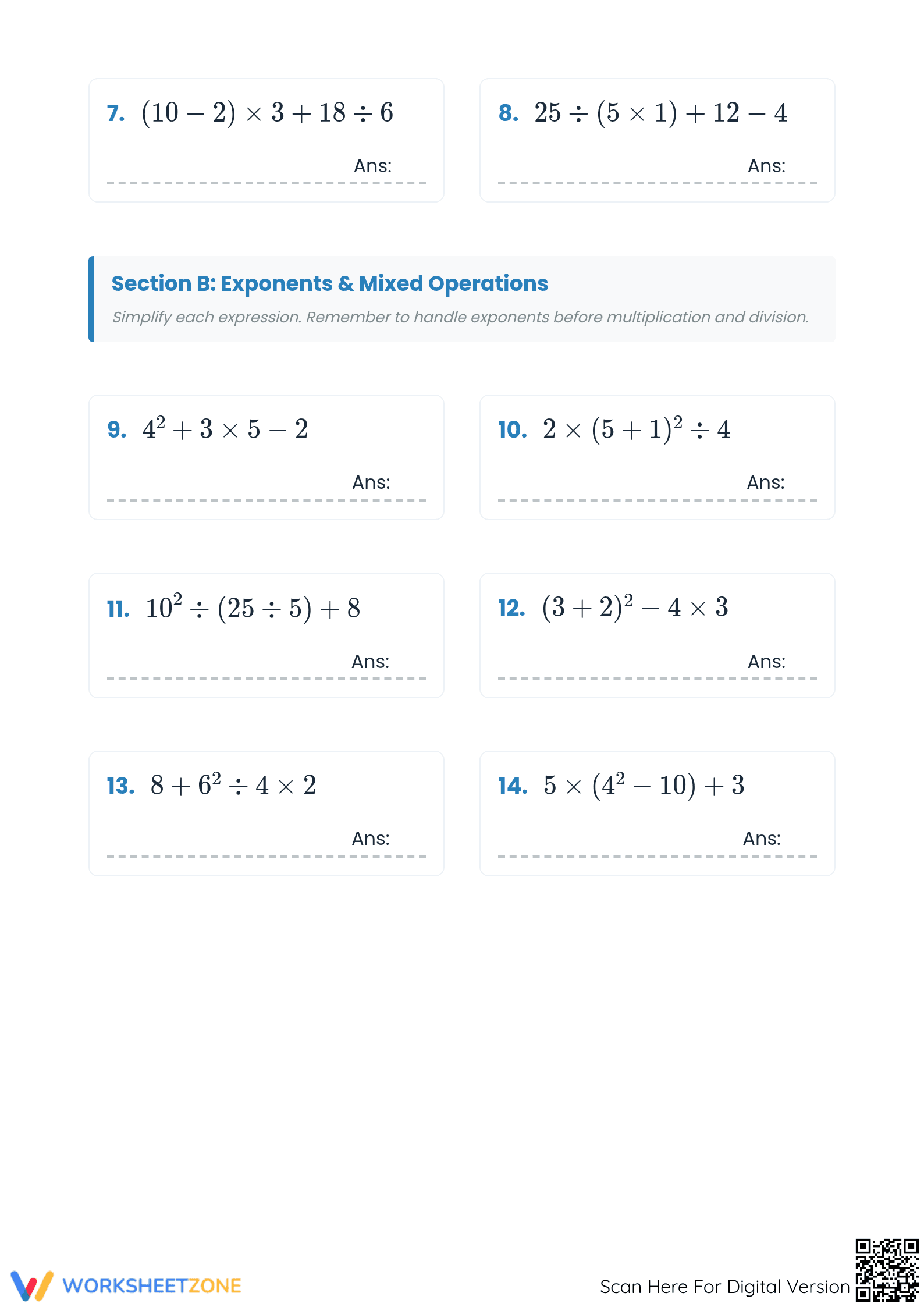 Printable PEMDAS Order of Operations Worksheet | Grade 5-9 - Page 2