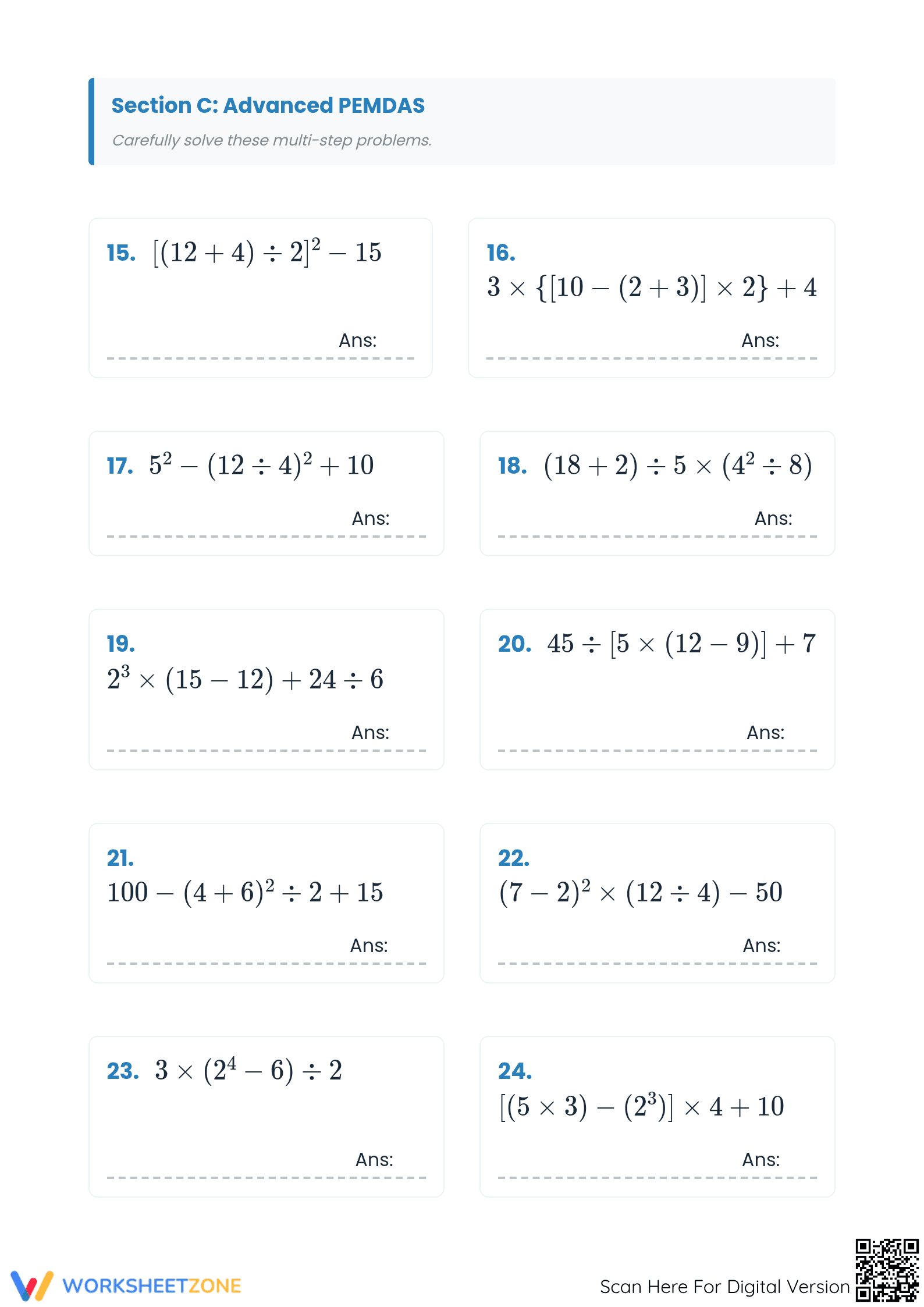 Printable PEMDAS Order of Operations Worksheet | Grade 5-9 - Page 3
