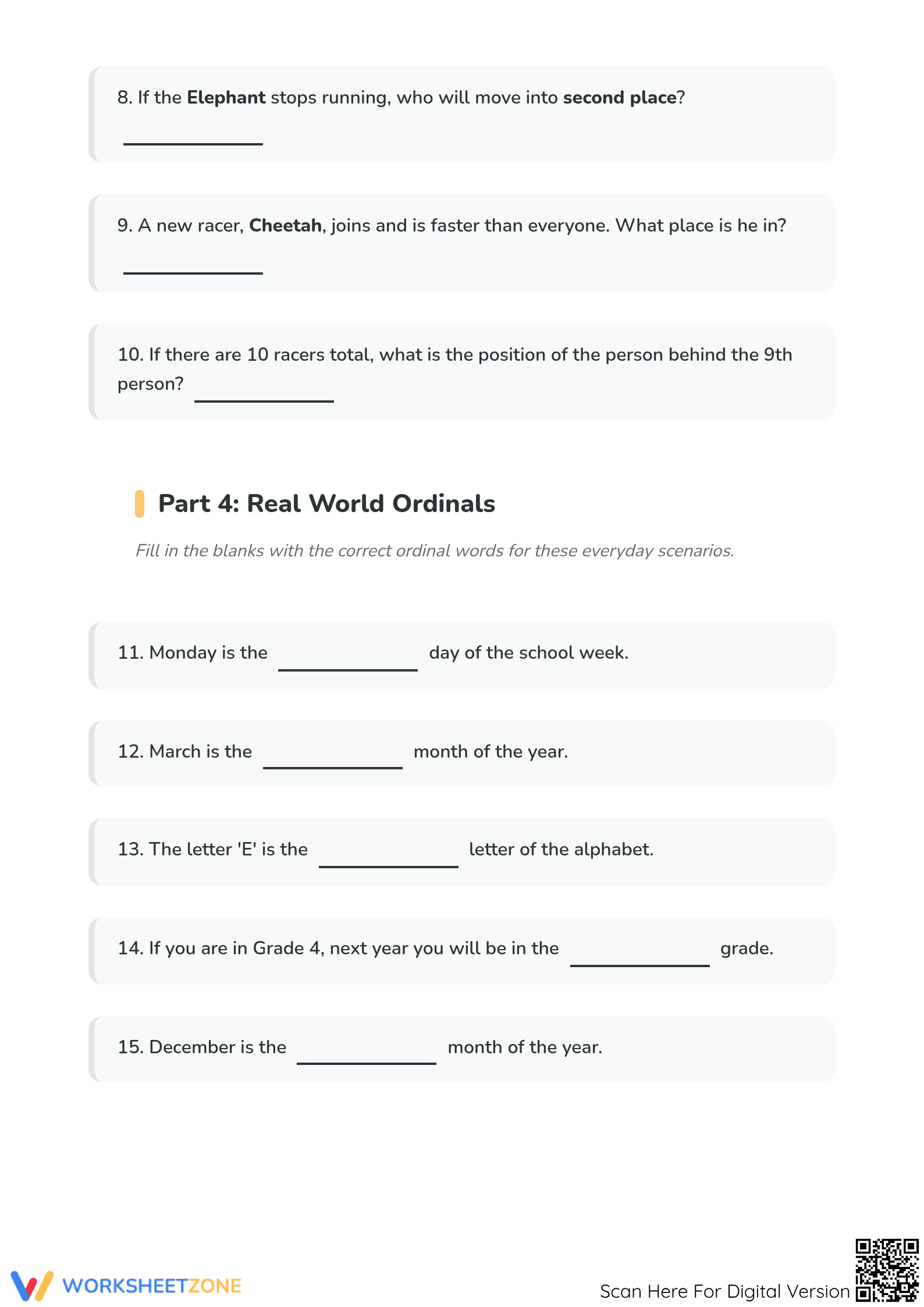 Ordinal Number Race Worksheet | Grade 3 Printable - Page 3
