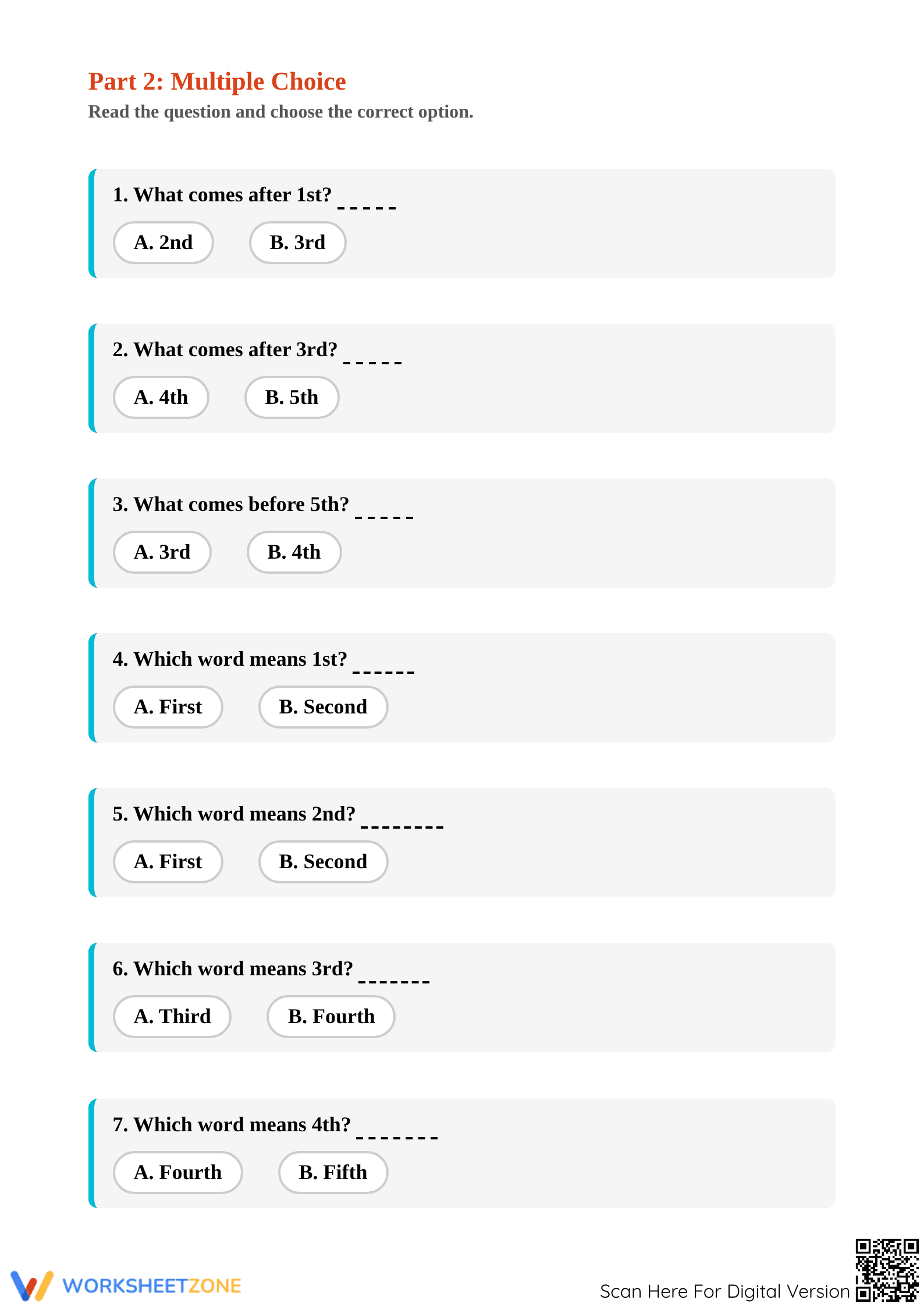 Printable Ordinal Number Bingo | Essential Math Game - Page 2