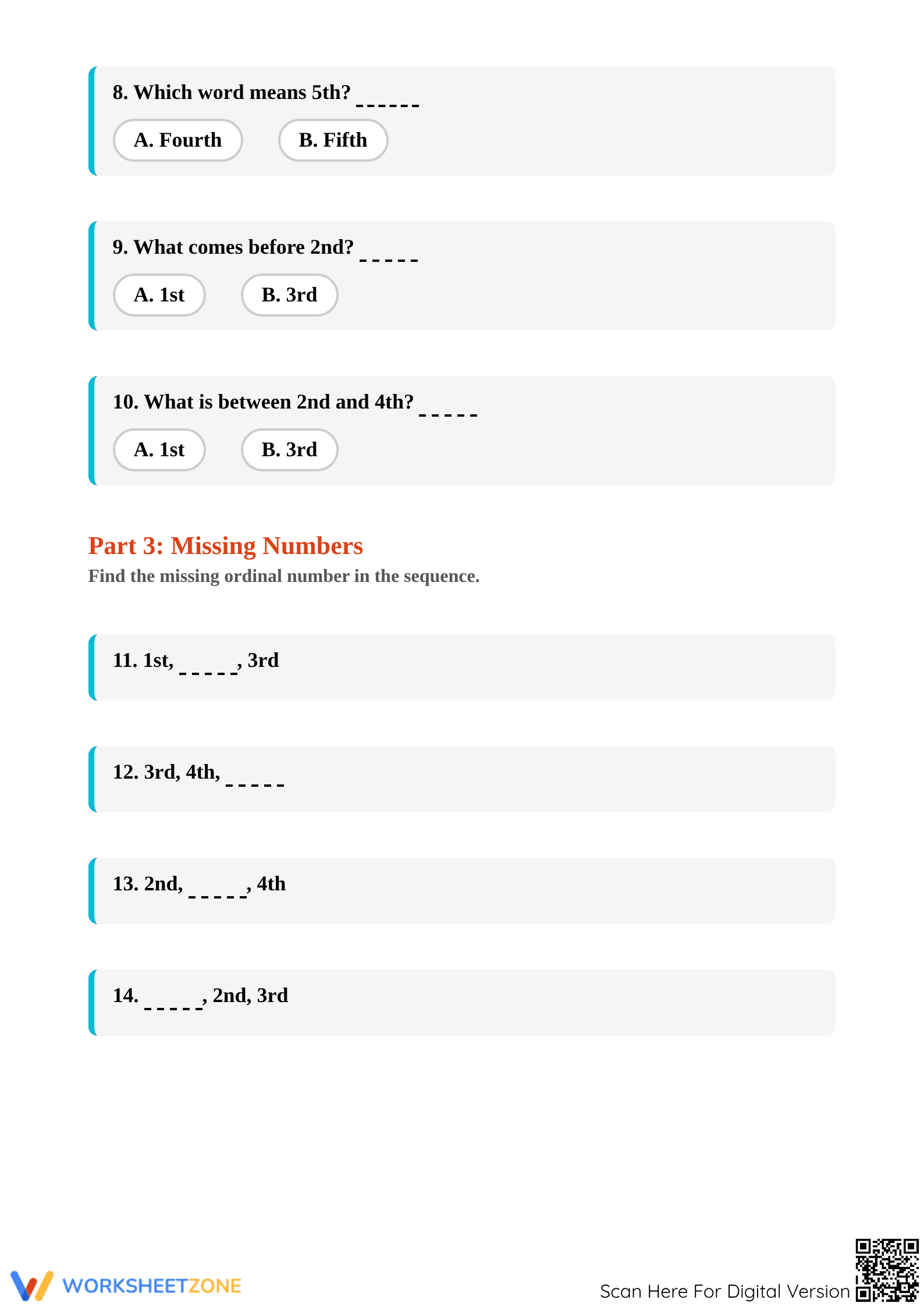 Printable Ordinal Number Bingo | Essential Math Game - Page 3