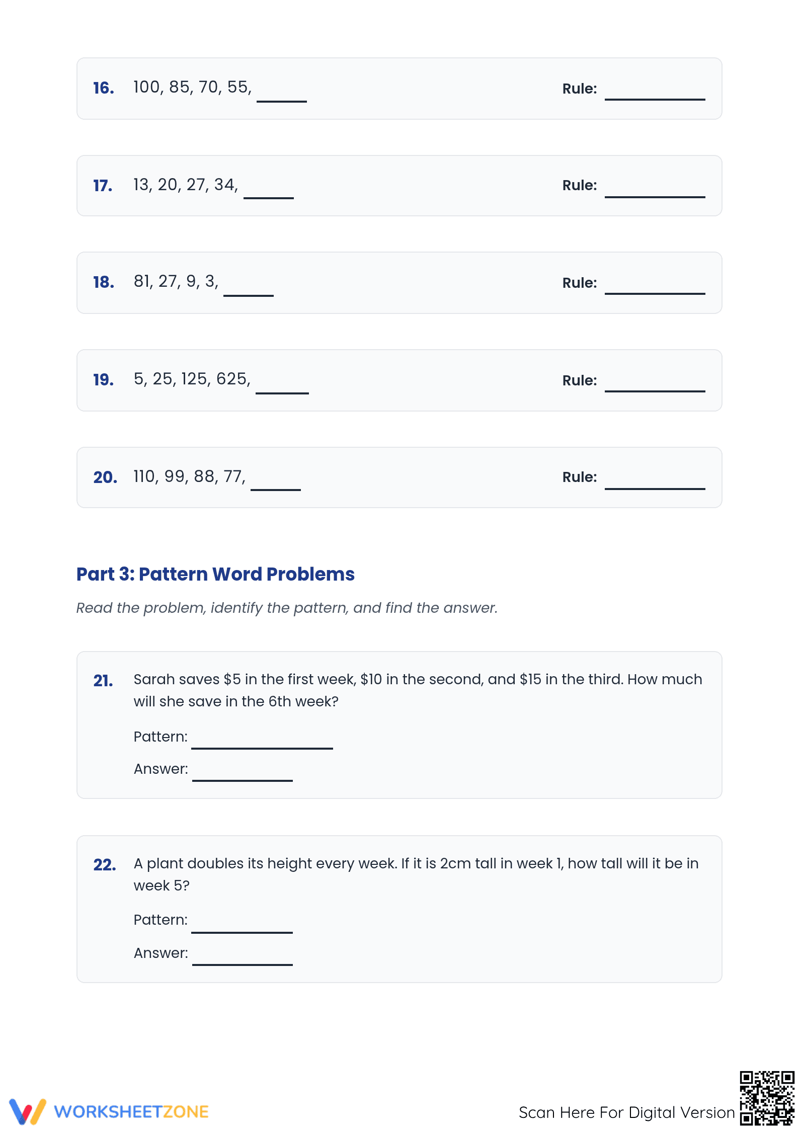 Essential Numeric Patterns Worksheet | Grade 5-7 Math - Page 3