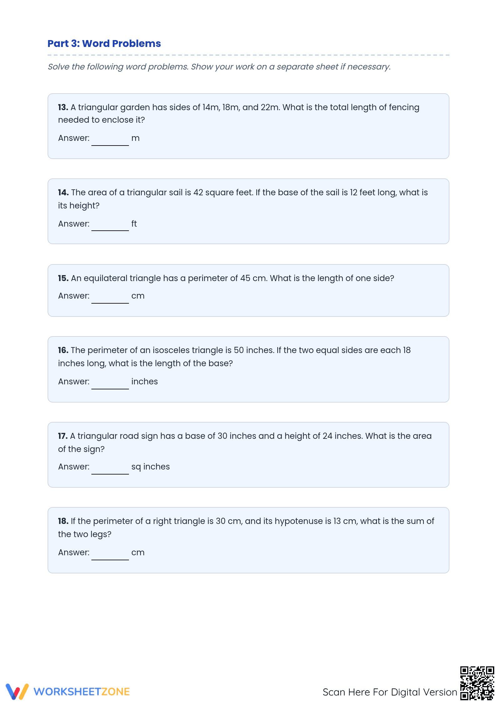 Essential Grade 6 Triangle Perimeter and Height Worksheet - Page 3