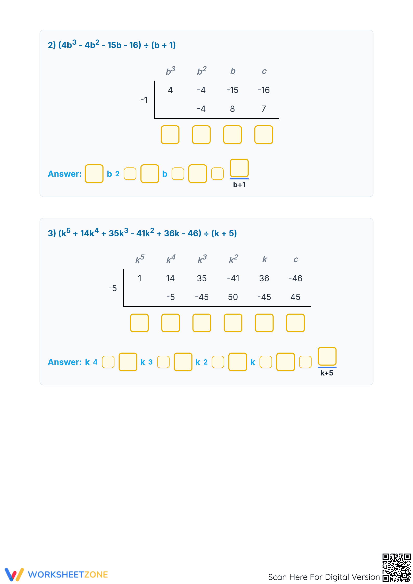 Printable Synthetic Division Worksheet | Grade 10 Math - Page 2