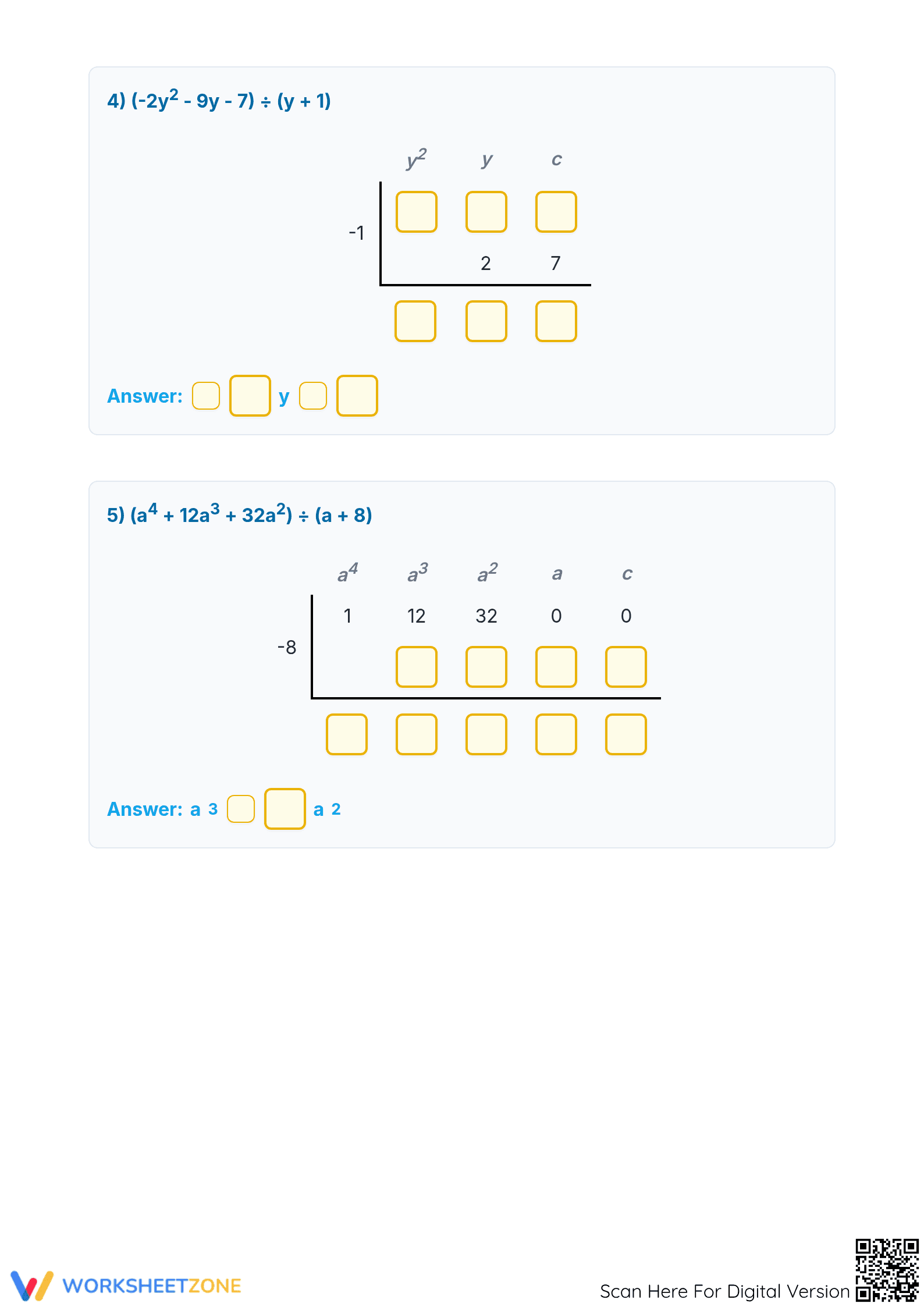 Printable Synthetic Division Worksheet | Grade 10 Math - Page 3