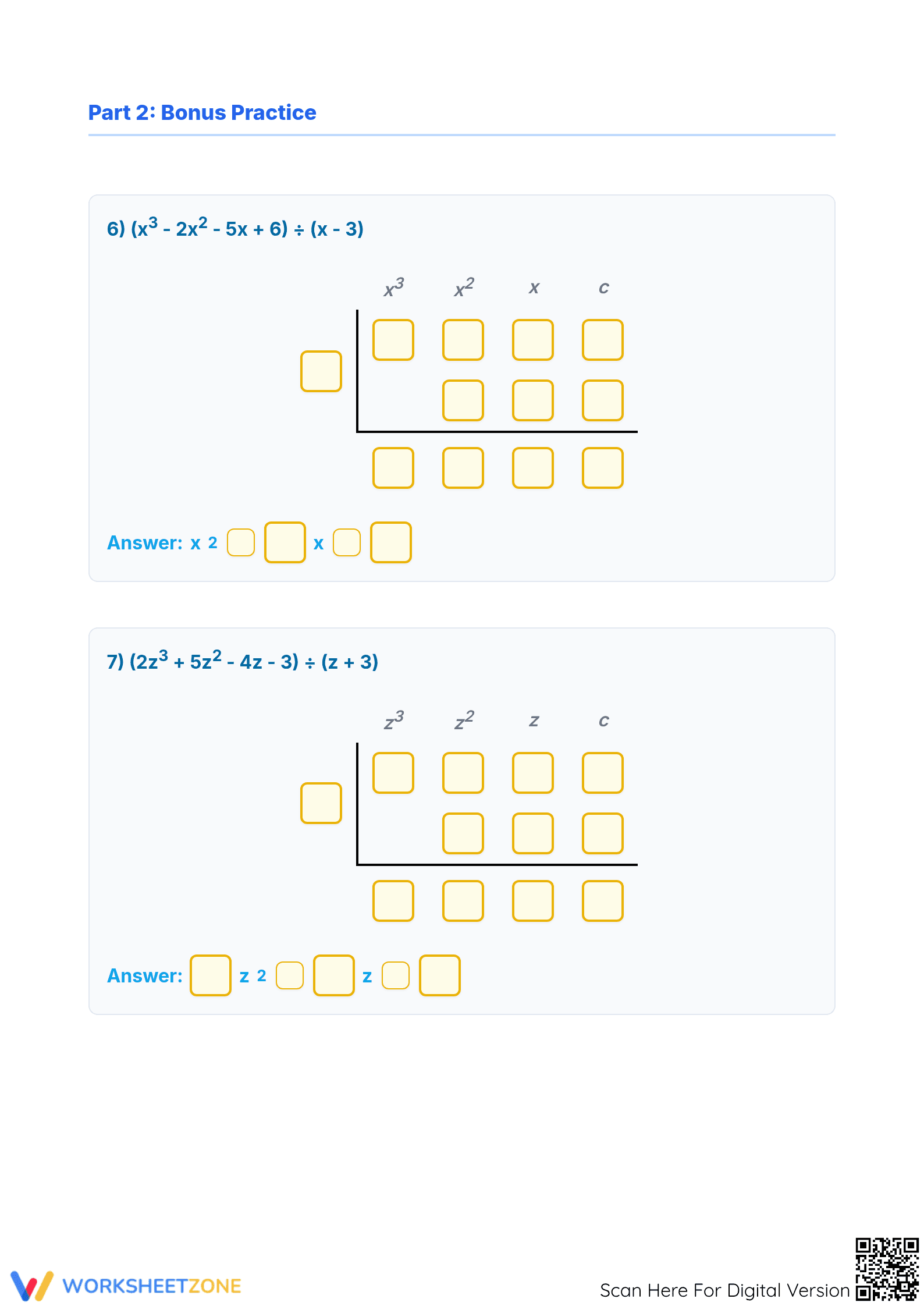 Printable Synthetic Division Worksheet | Grade 10 Math - Page 4