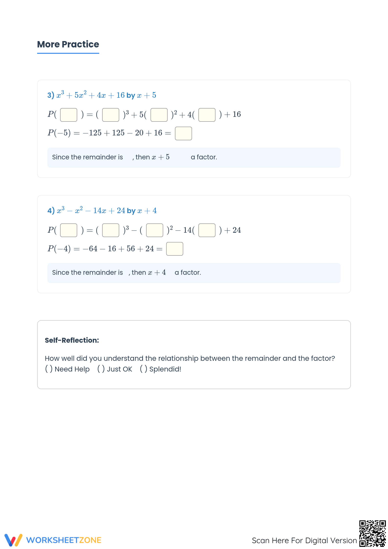 Grade 9 Polynomial Theorems — Printable No-Prep Worksheet - Page 2