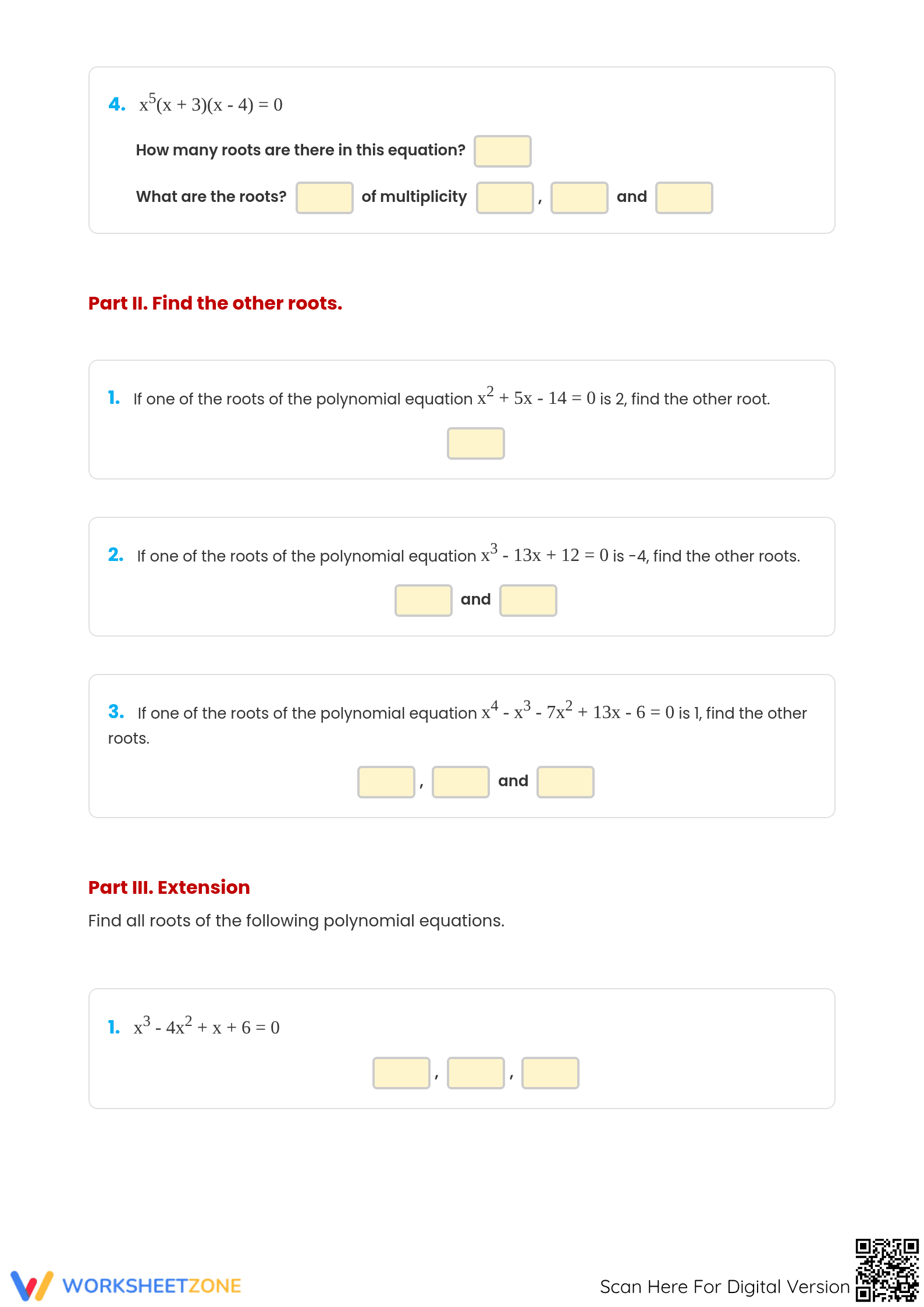 Printable Roots of a Polynomial Equation Worksheet | Grade 9 - Page 2