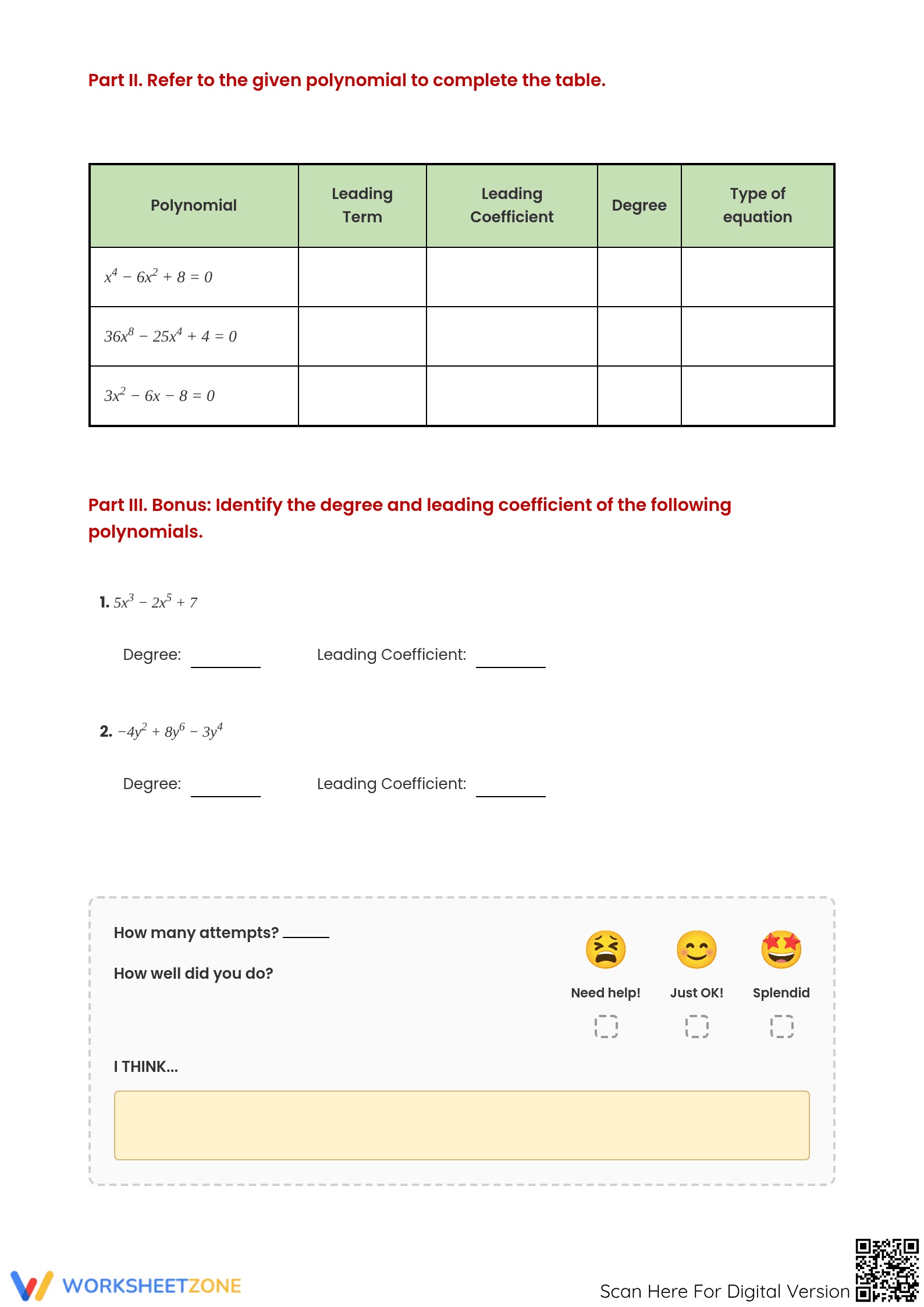 Essential Polynomial Equations Worksheet | Grade 9 Math - Page 2