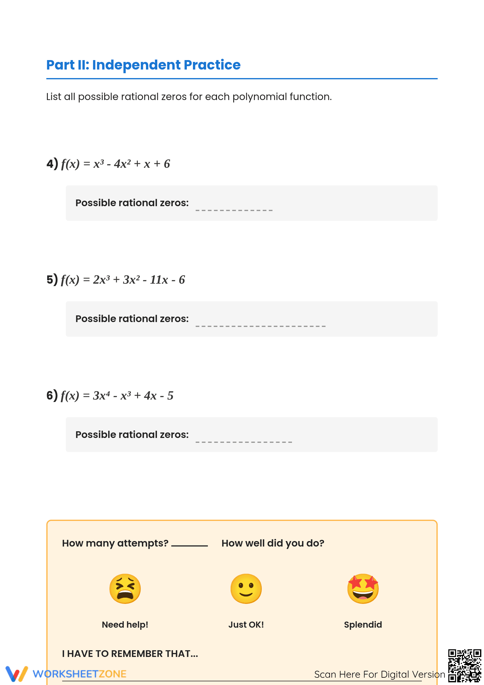 Essential Rational Root Theorem Worksheet | Grade 9 Math - Page 3