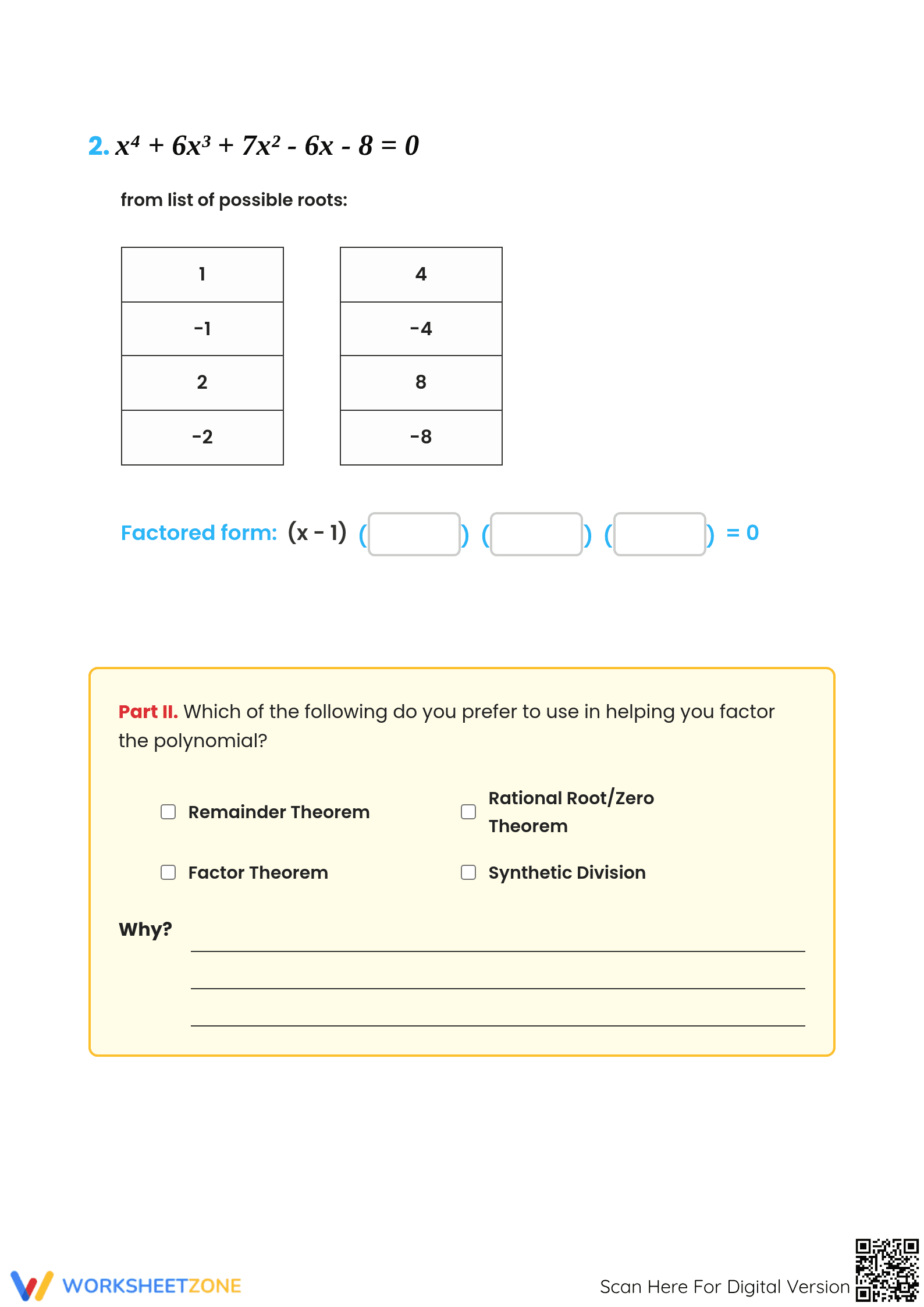 Printable Factoring Polynomials Worksheet | Grades 6-9 Math - Page 2
