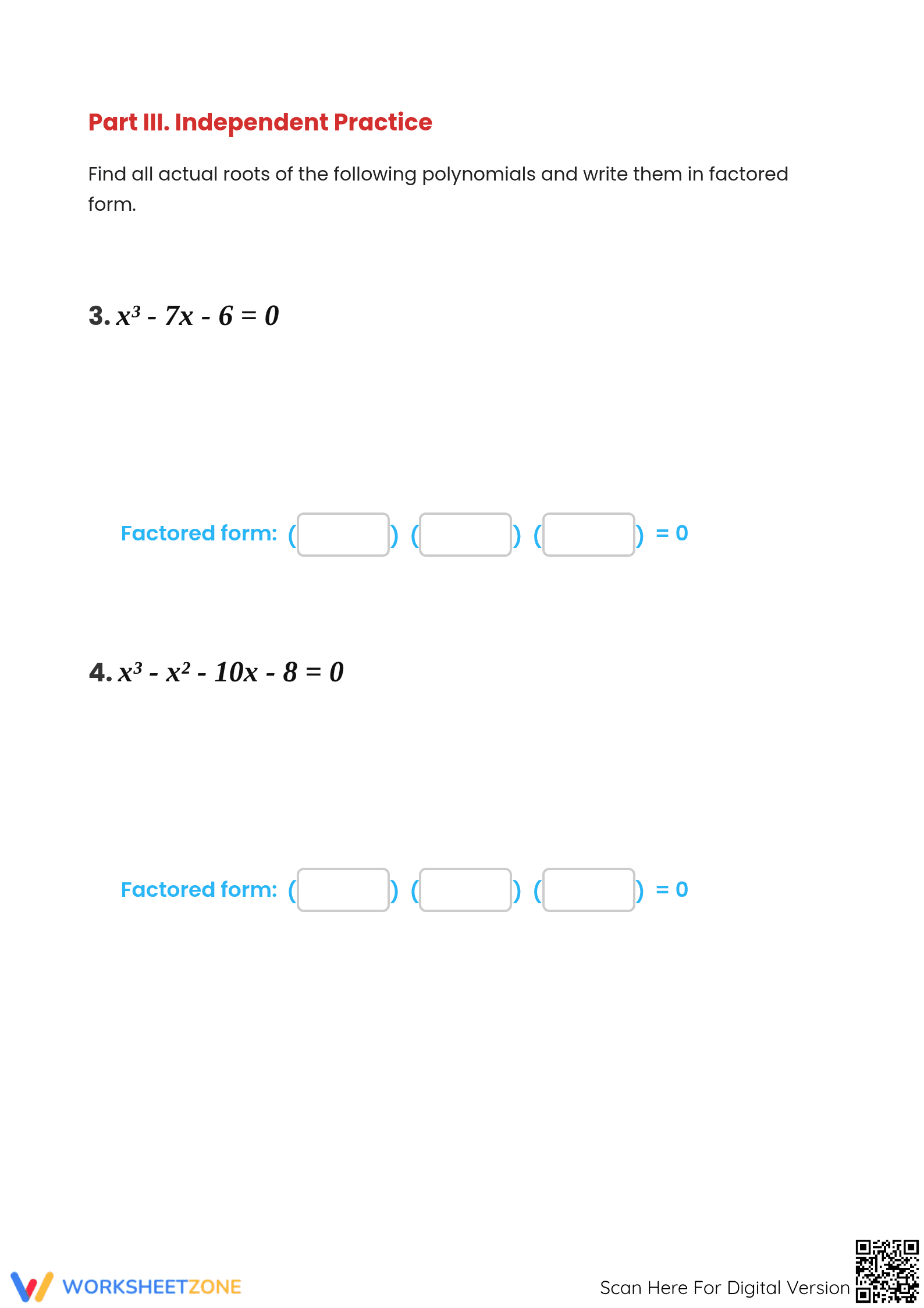 Printable Factoring Polynomials Worksheet | Grades 6-9 Math - Page 3