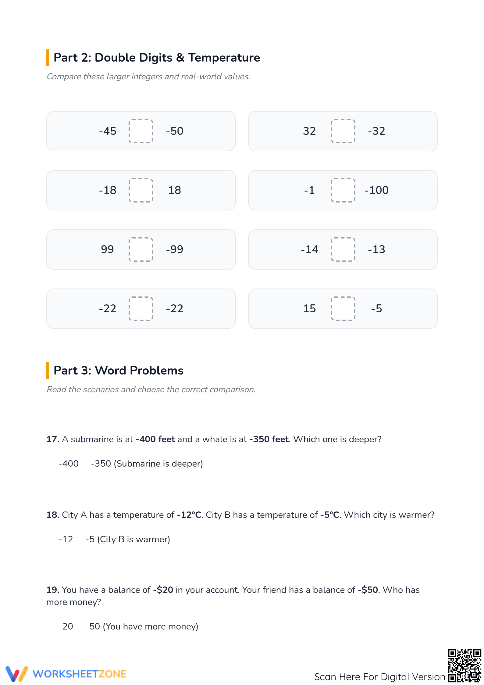 Comparing Positive and Negative Numbers | Grade 6 Essential - Page 2