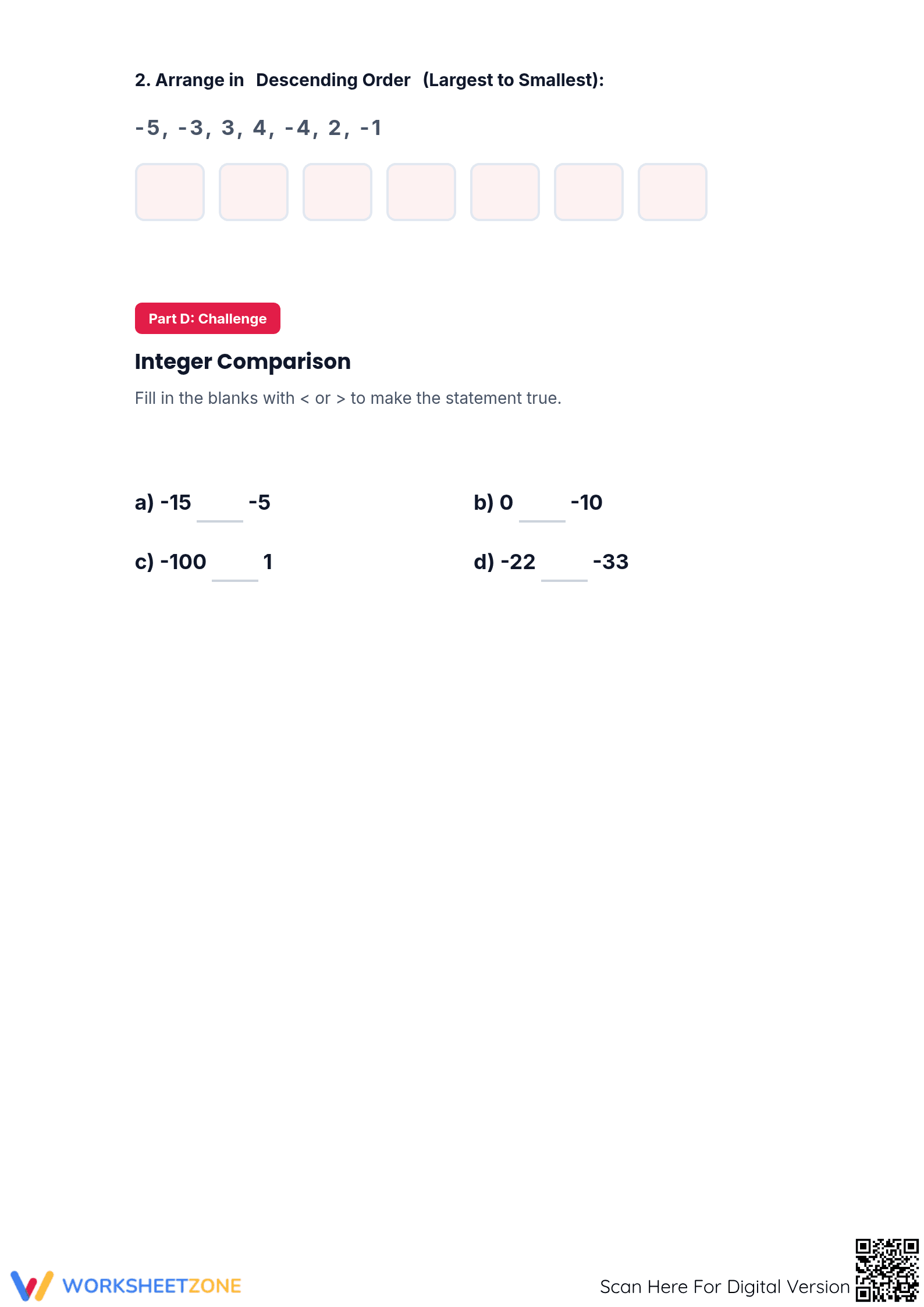 Aligned Positive and Negative Integers Worksheet | Grade 7 - Page 3