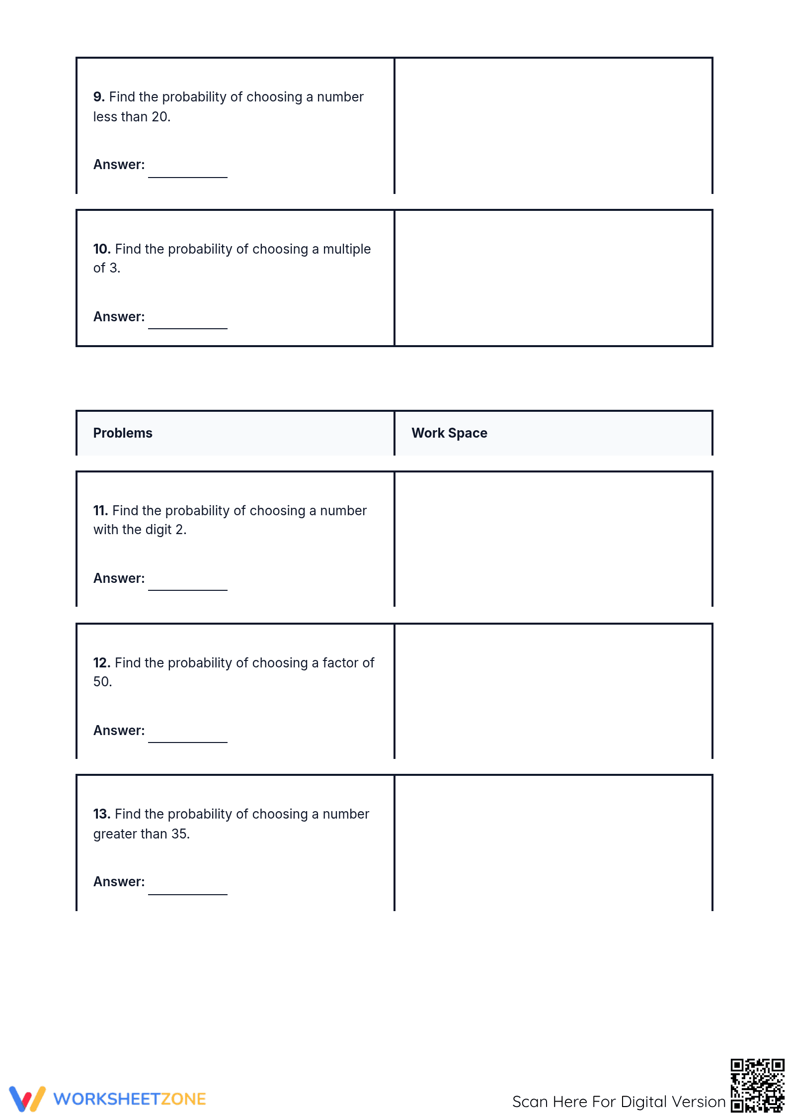 Essential Probability of Numbers Worksheet | Grade 7 Math - Page 3