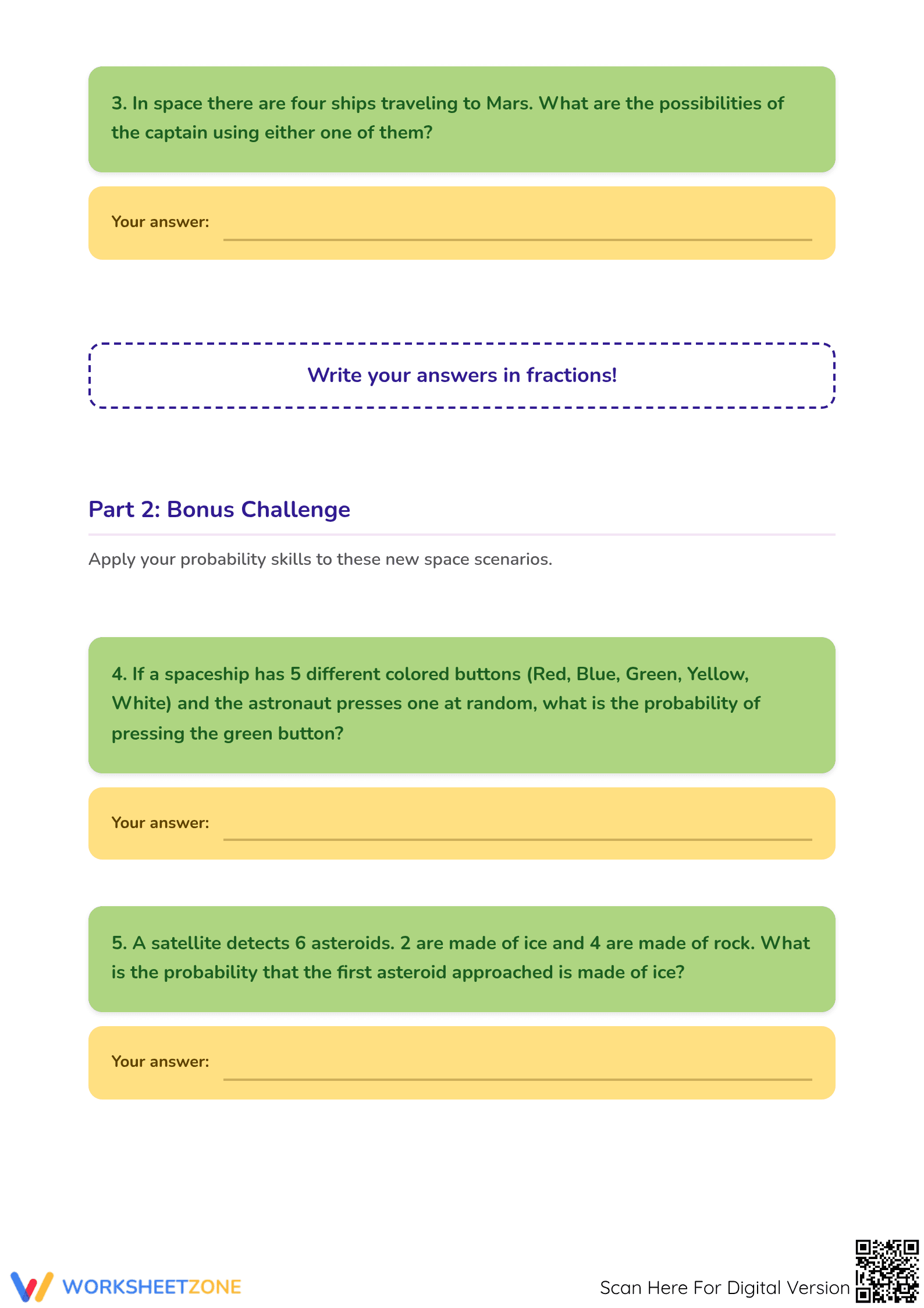 Essential Probability in Space Worksheet | Grades 4-7 Math - Page 2