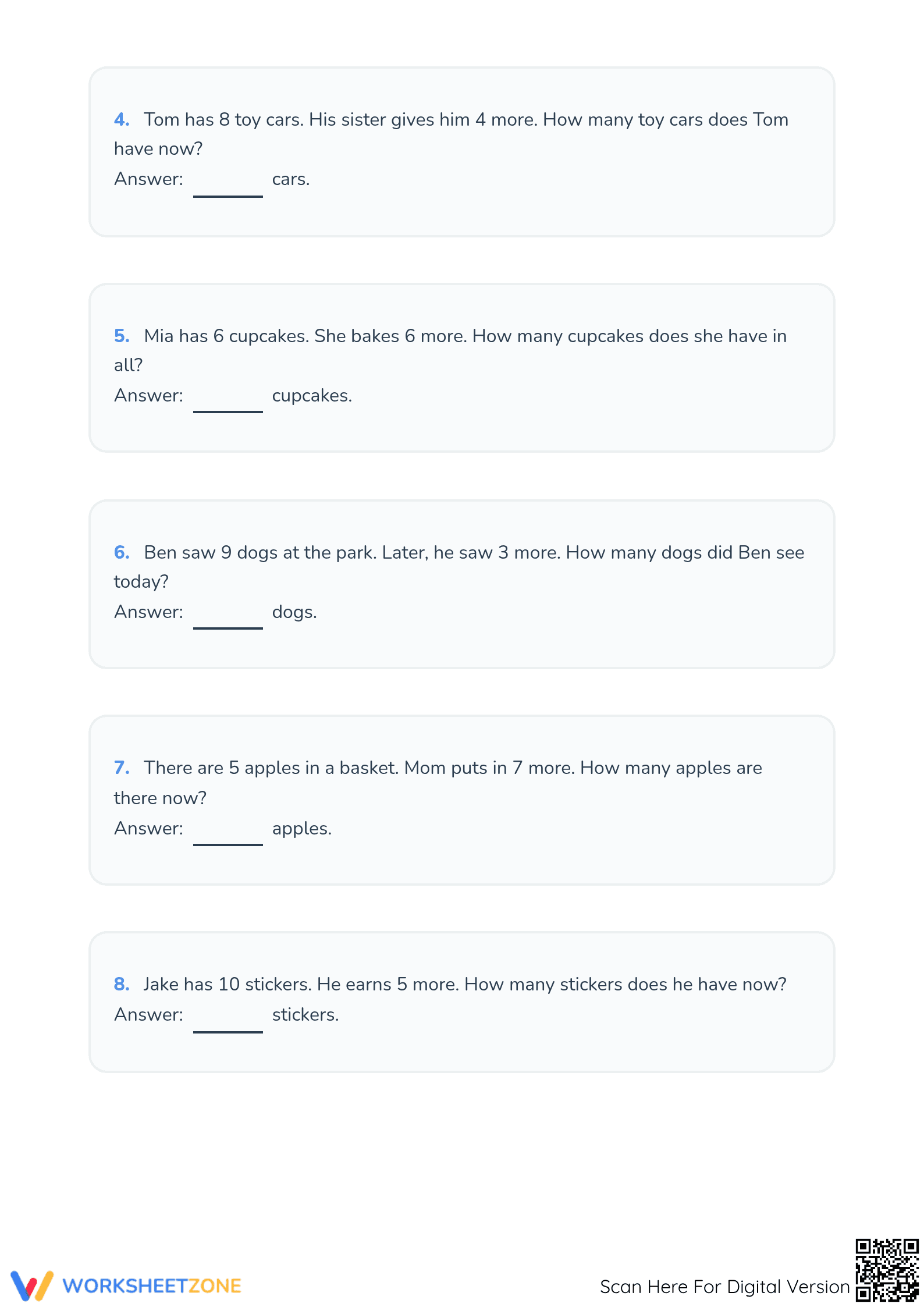 Printable Addition Word Problems Worksheet | Grade 1-2 - Page 2