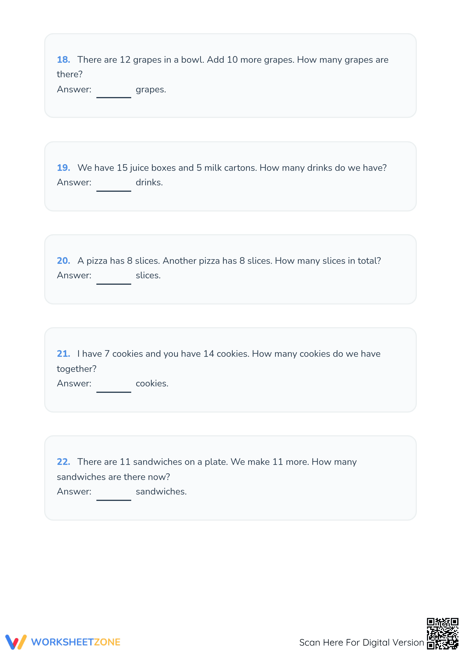 Printable Addition Word Problems Worksheet | Grade 1-2 - Page 5
