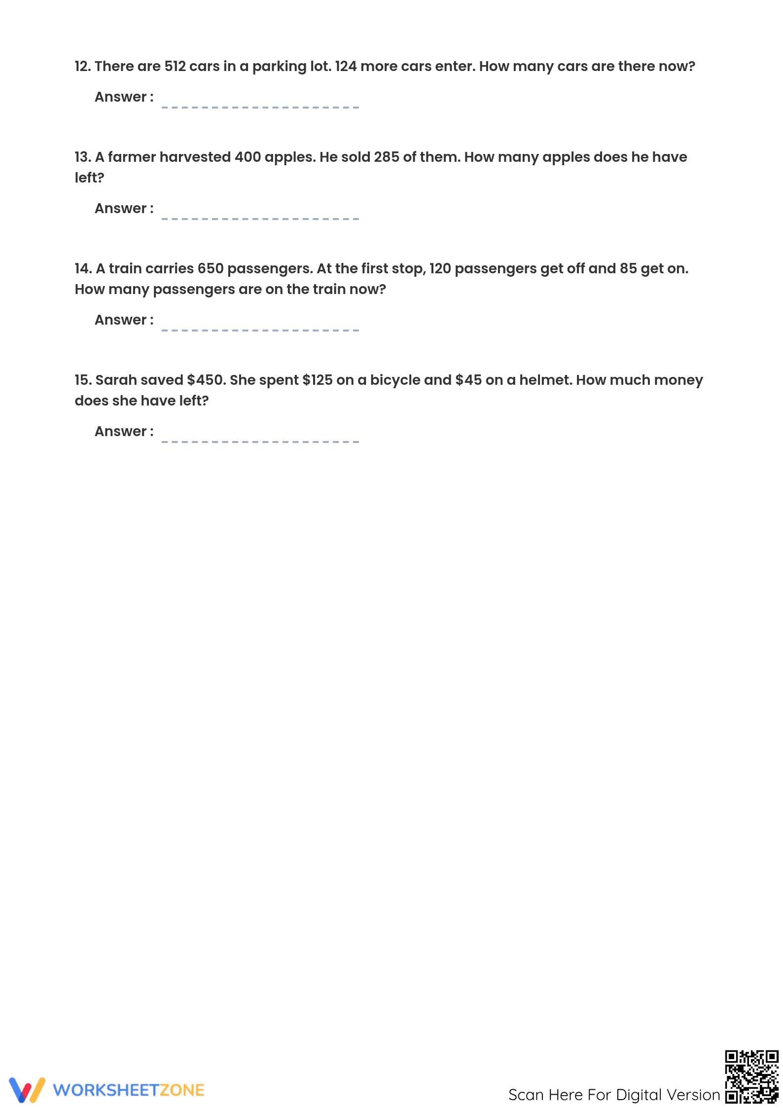 Essential Grade 4 Addition and Subtraction Word Problems - Page 3