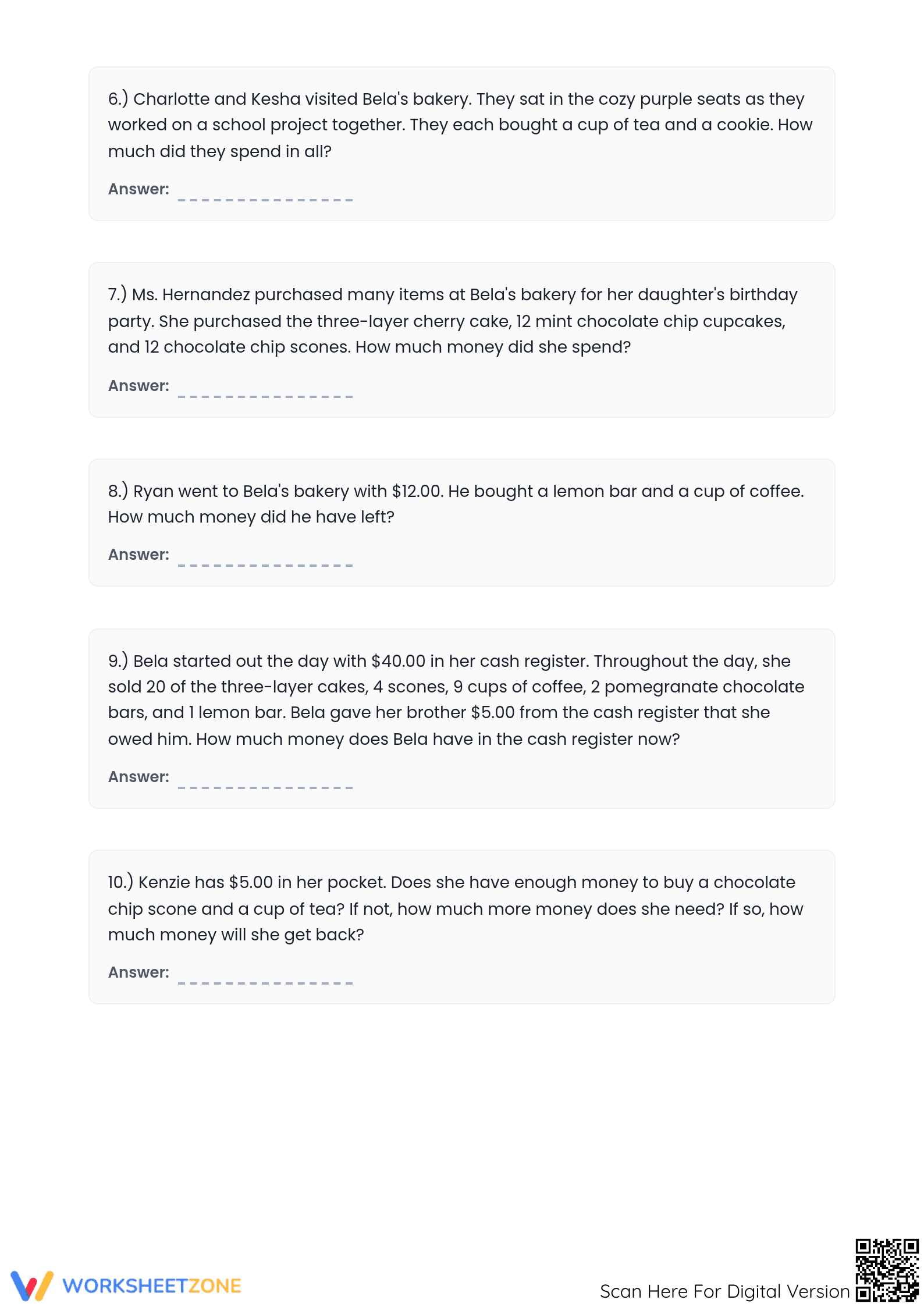 Essential Bakery Math Word Problems | Grade 6-8 Printable - Page 3