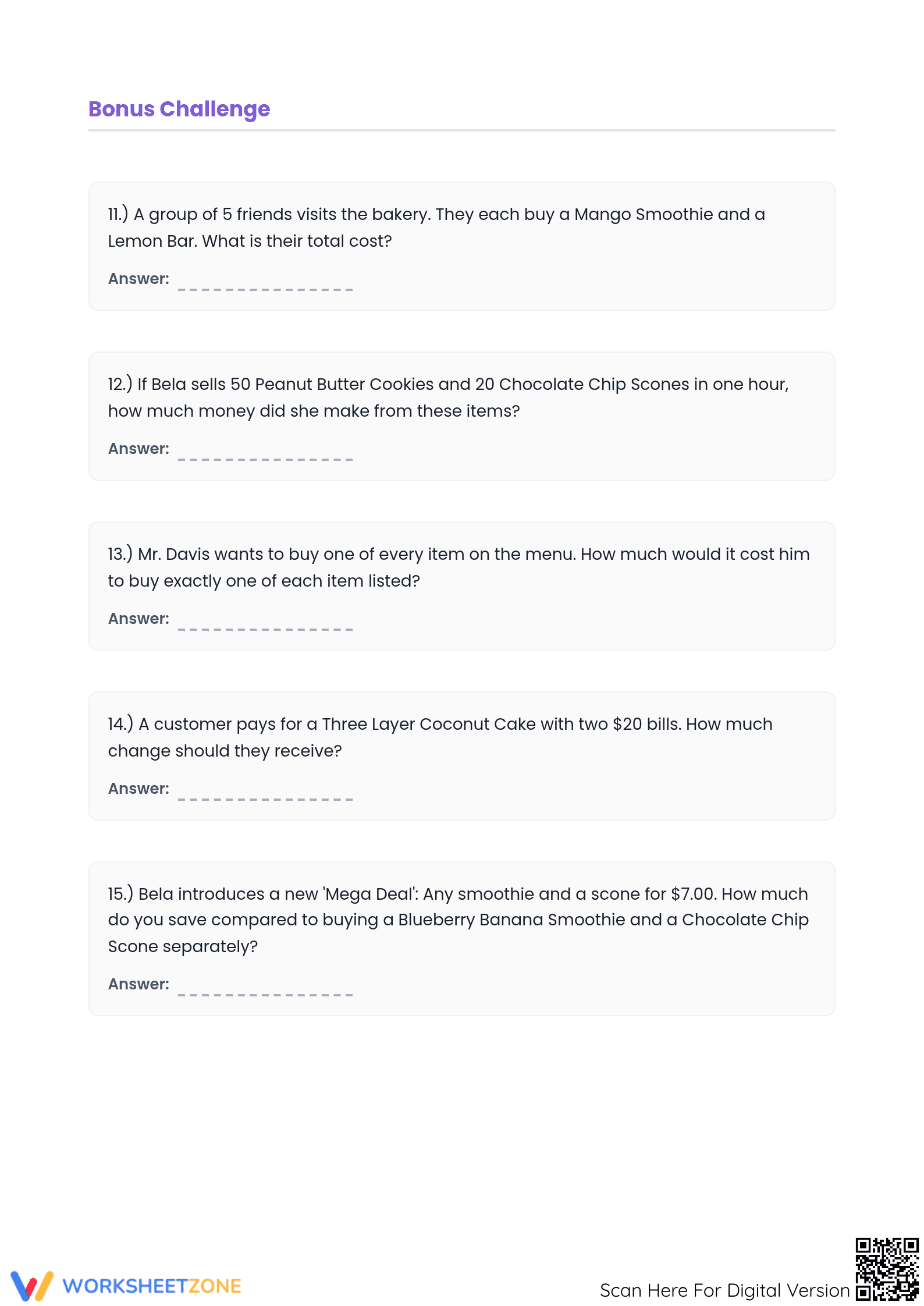 Essential Bakery Math Word Problems | Grade 6-8 Printable - Page 4