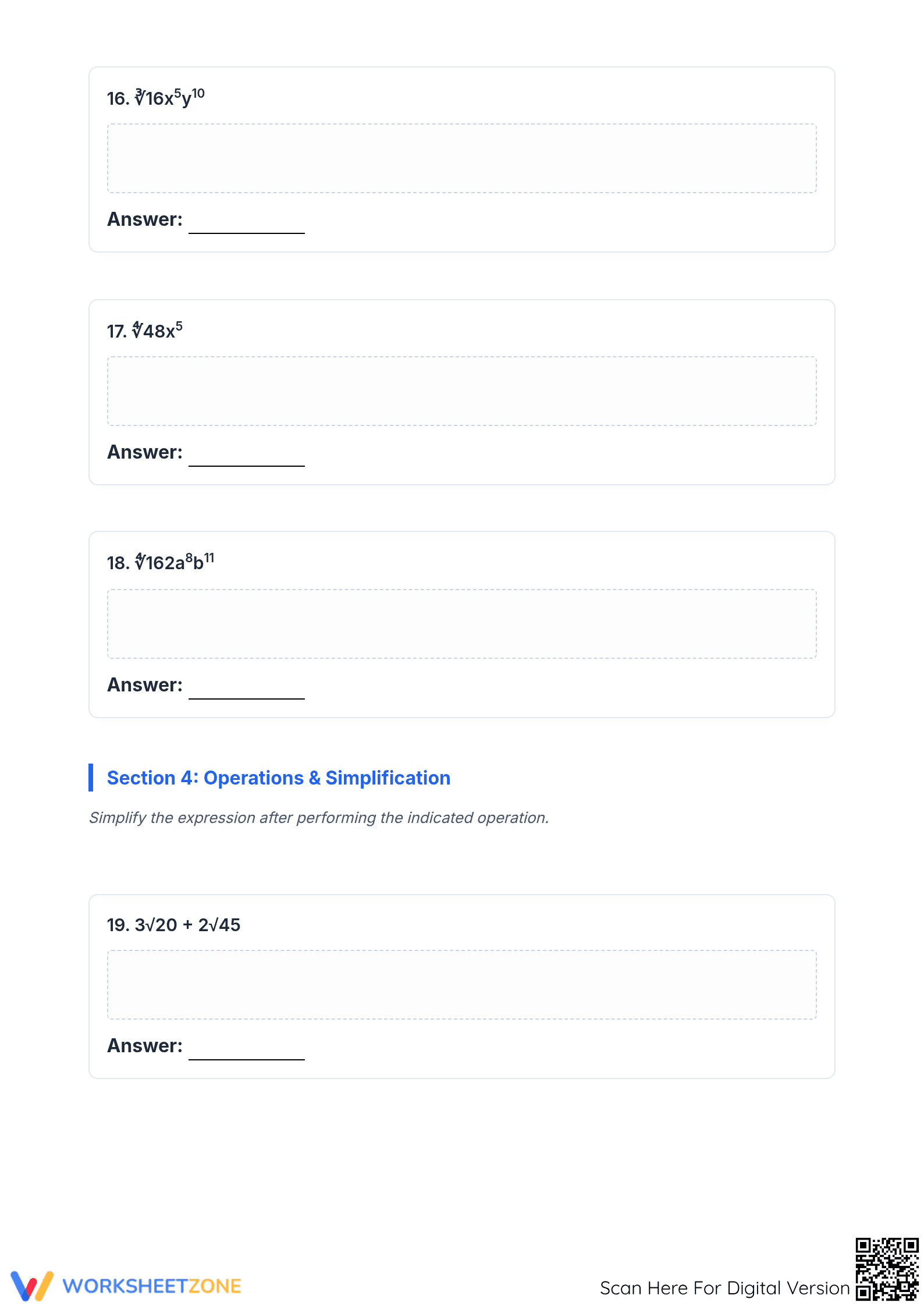 Essential Simplify Radicals Worksheet | Grade 9-12 Math - Page 5