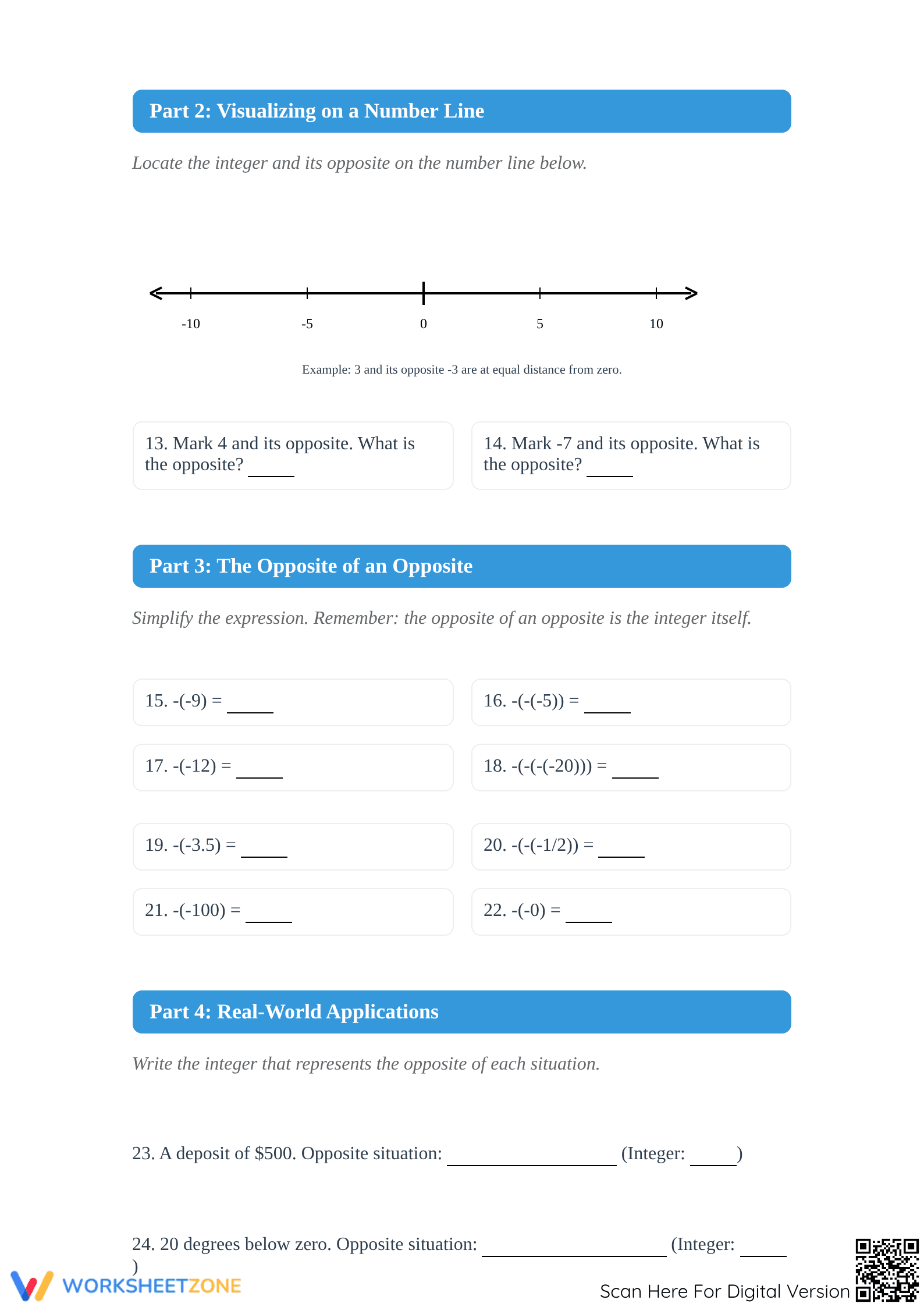 Opposite Integers Worksheet | Grade 6 Printable Math - Page 2