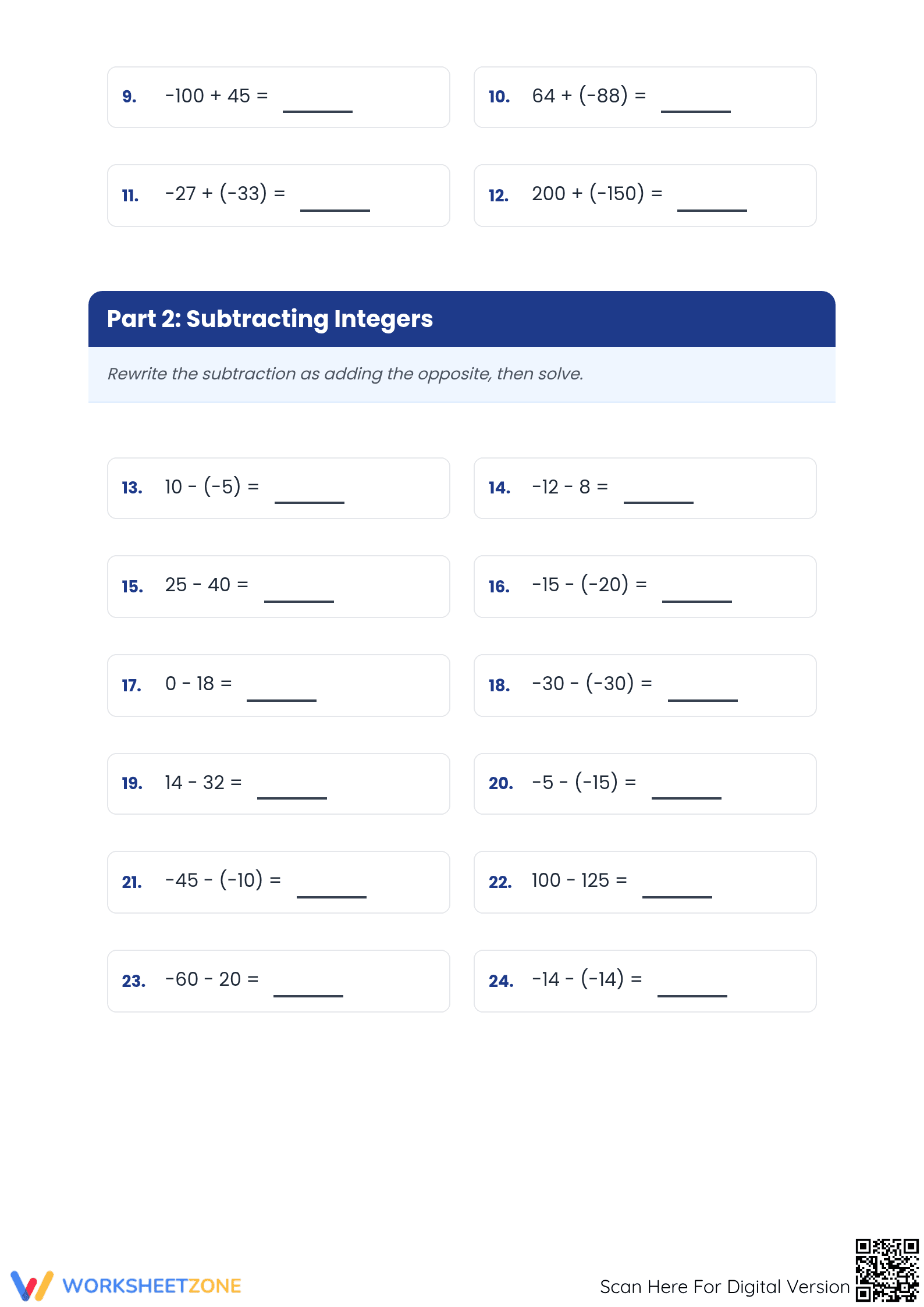 Adding and Subtracting Rational Numbers Printable Worksheet - Page 2