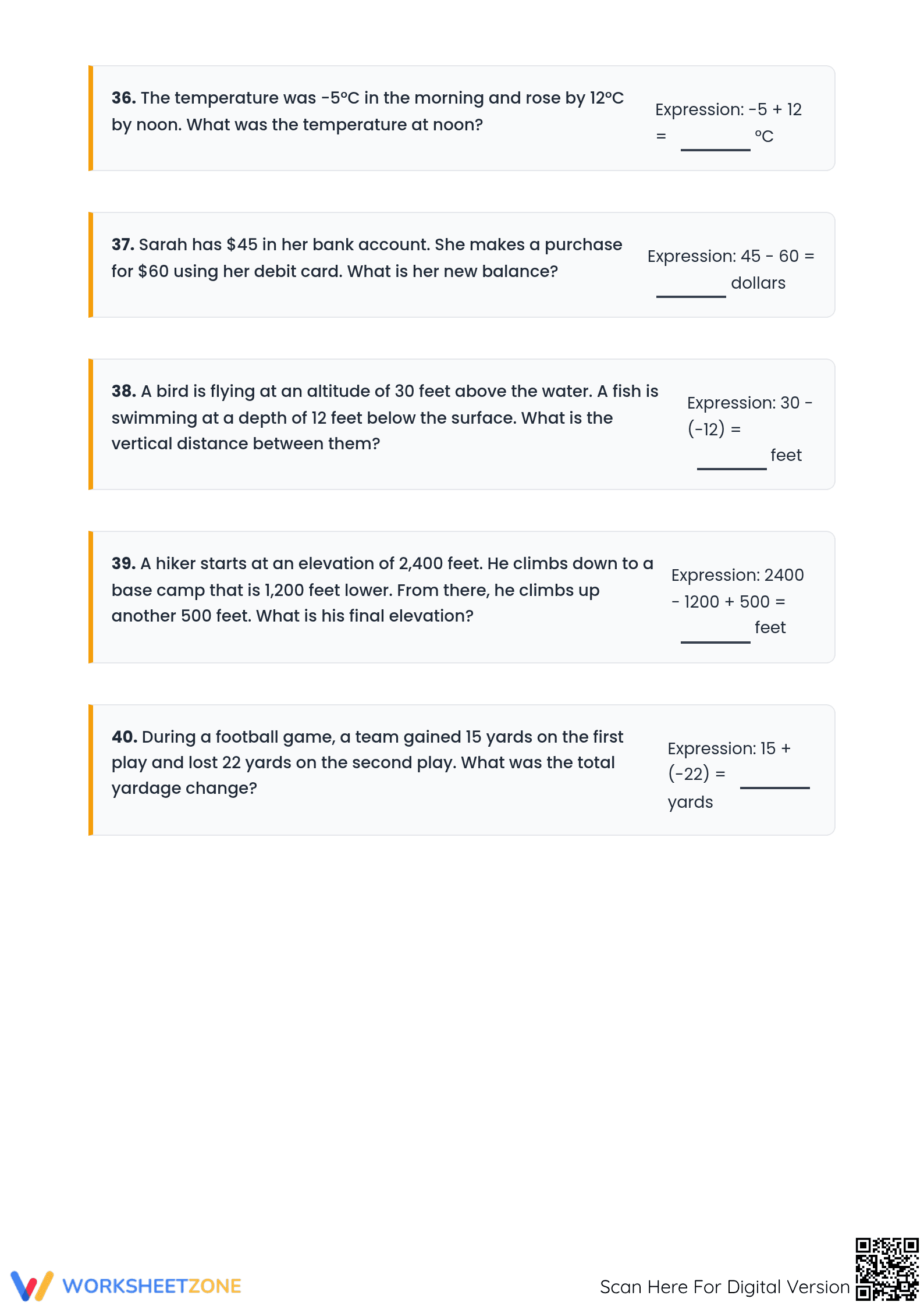 Adding and Subtracting Rational Numbers Printable Worksheet - Page 4