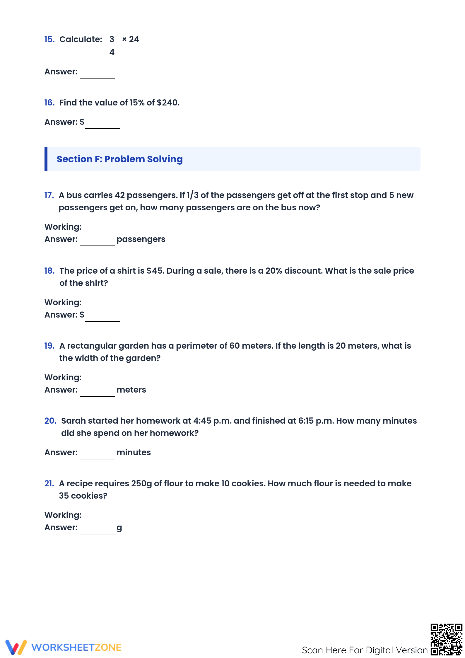 Essential Grade 6 Math Revision | PSR Printable Worksheet - Page 3