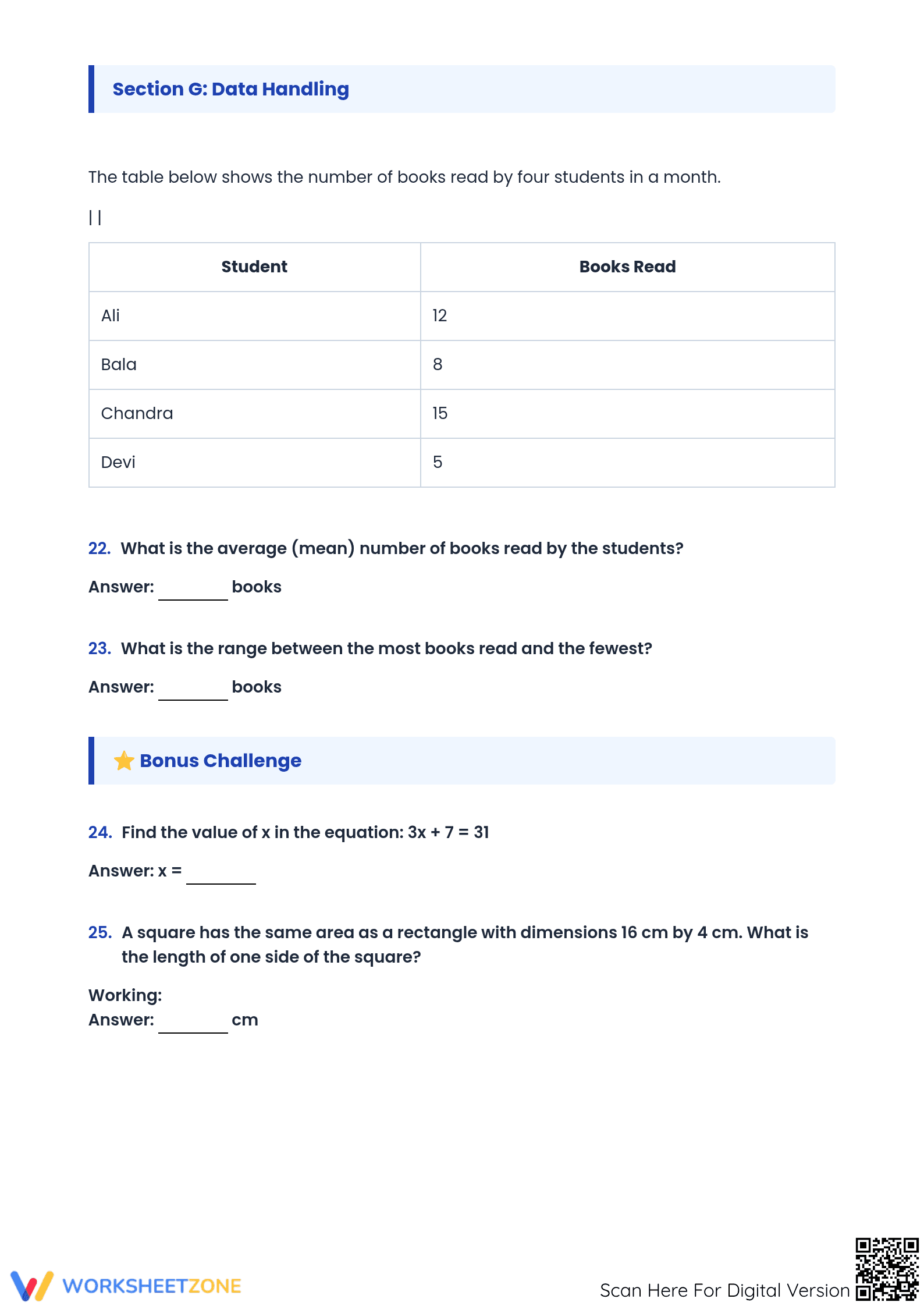 Essential Grade 6 Math Revision | PSR Printable Worksheet - Page 4