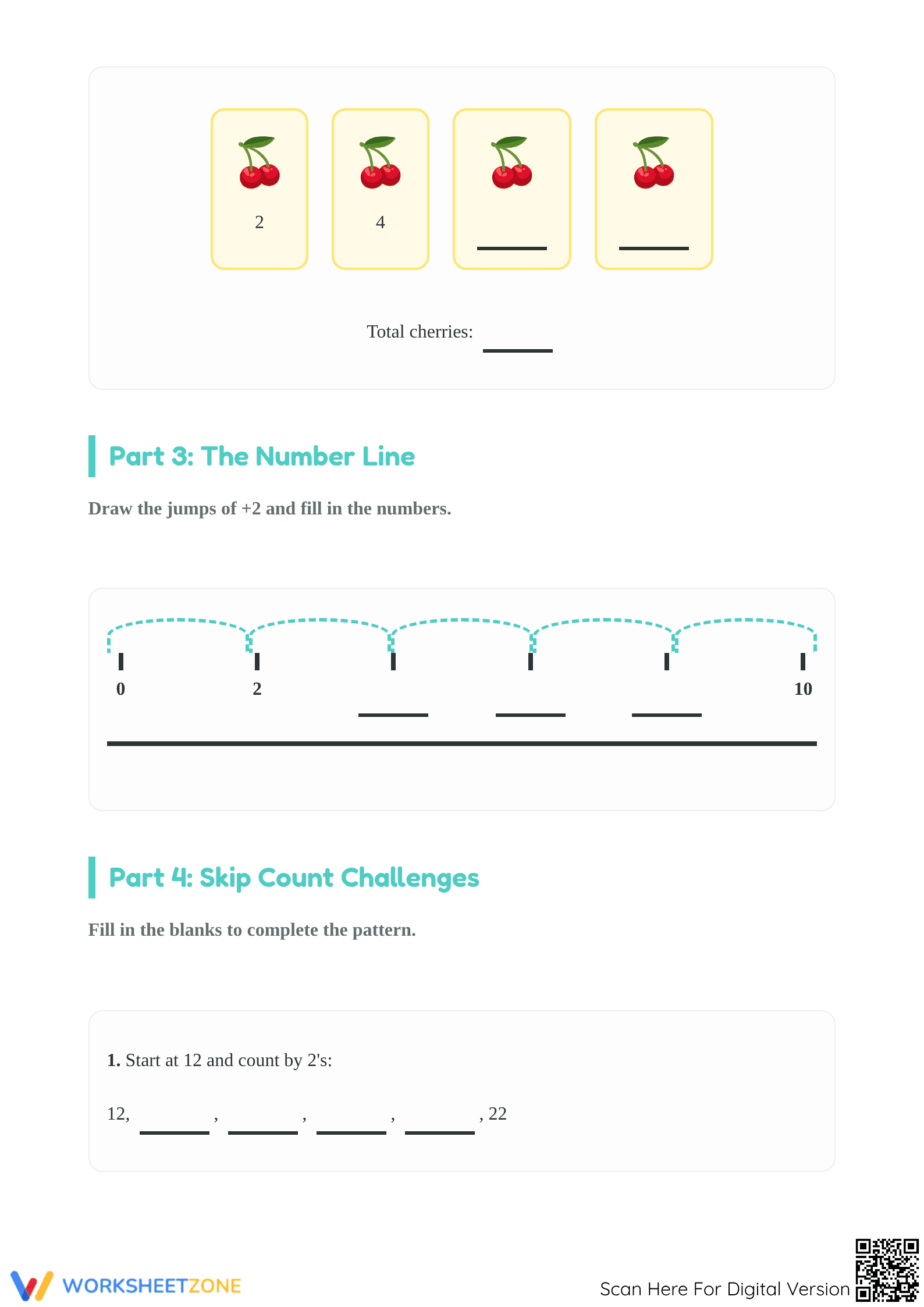 Essential Grade 1 Skip Counting by 2s Printable Worksheet - Page 3