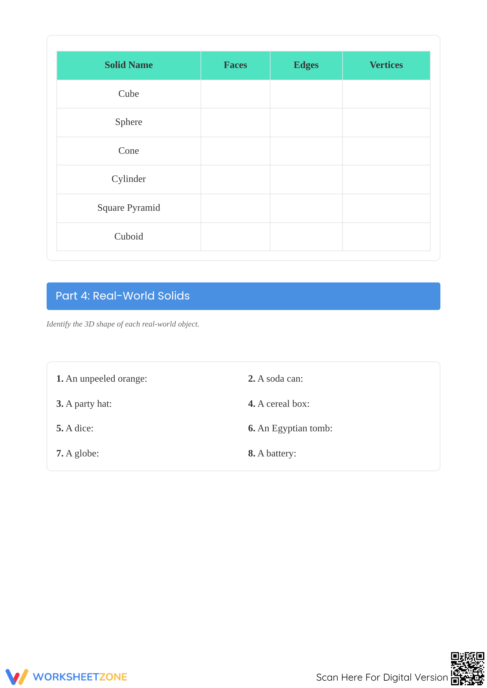 Essential Solid and 3D Figures Worksheet | Grade 4-7 Math - Page 3